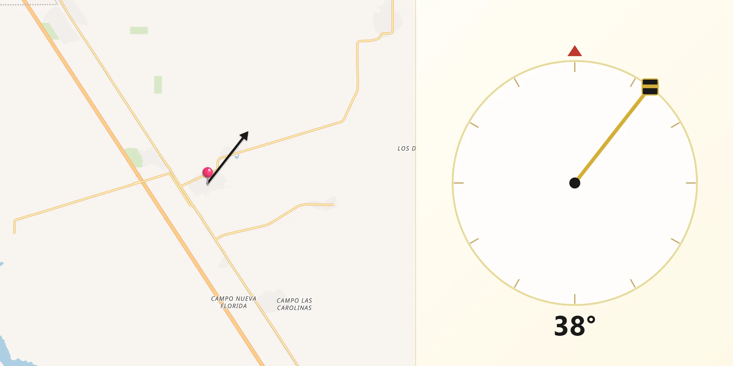 Dirección de la Qibla desde Potrerillo del Norote
