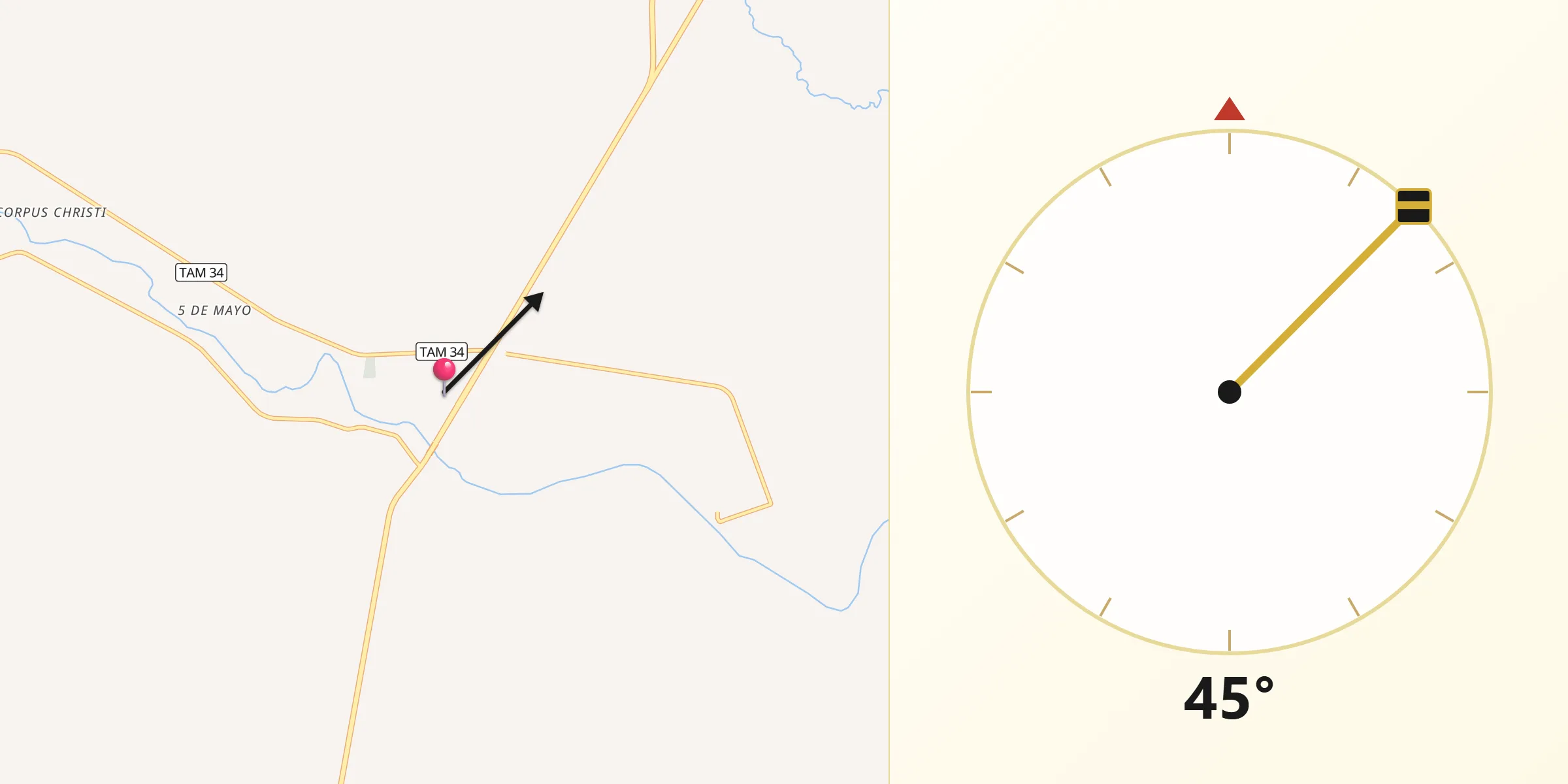 Dirección de la Qibla desde Nueva Villa de Padilla