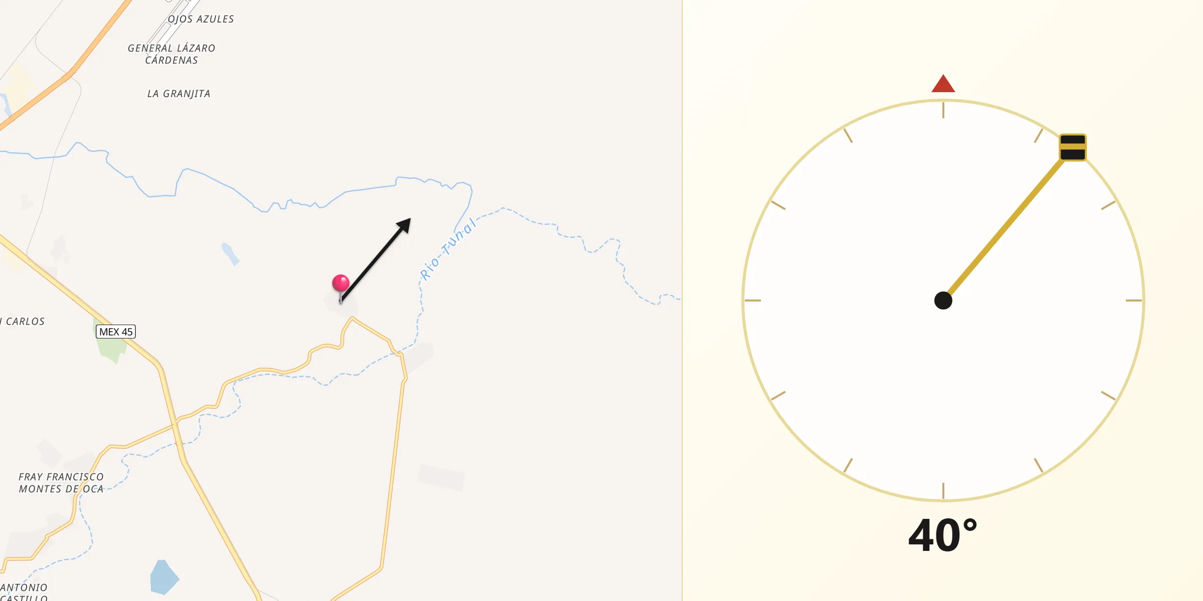 Dirección de la Qibla desde Cinco de Febrero