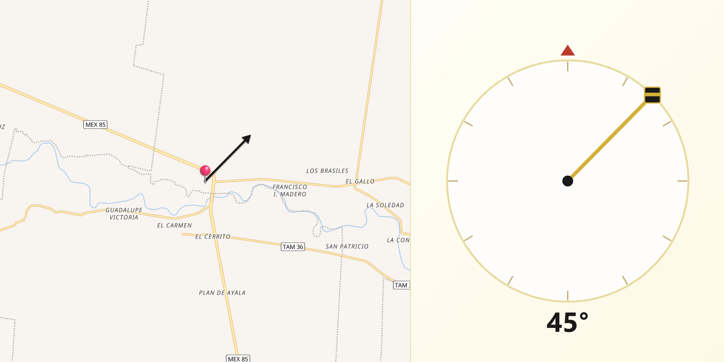 Dirección de la Qibla desde Barretal