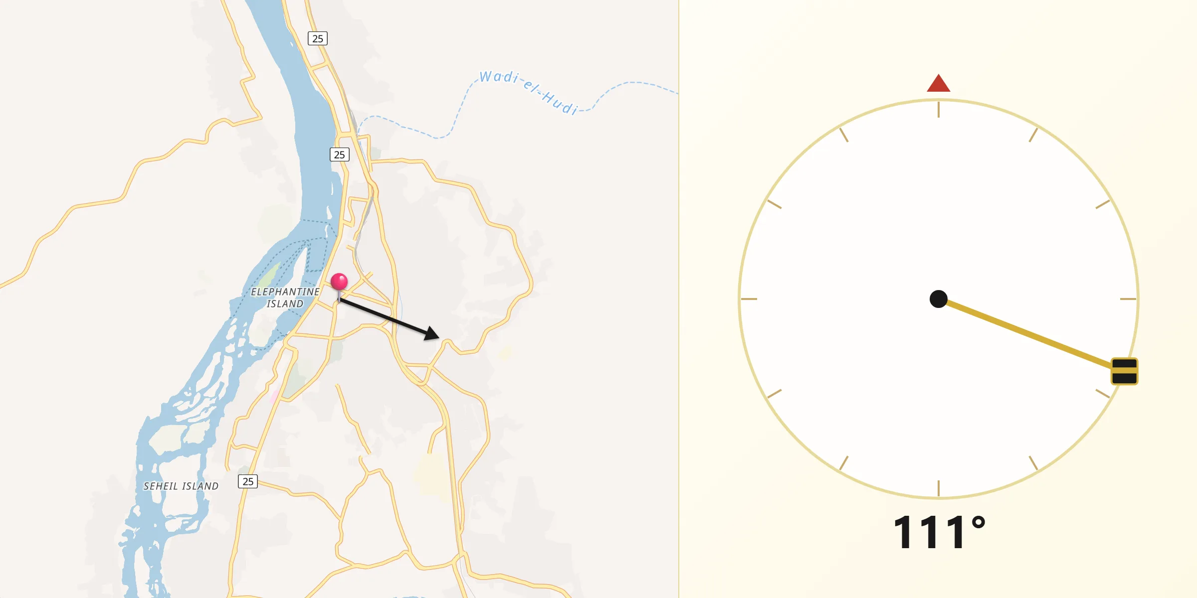 Qibla Direction from Aswān