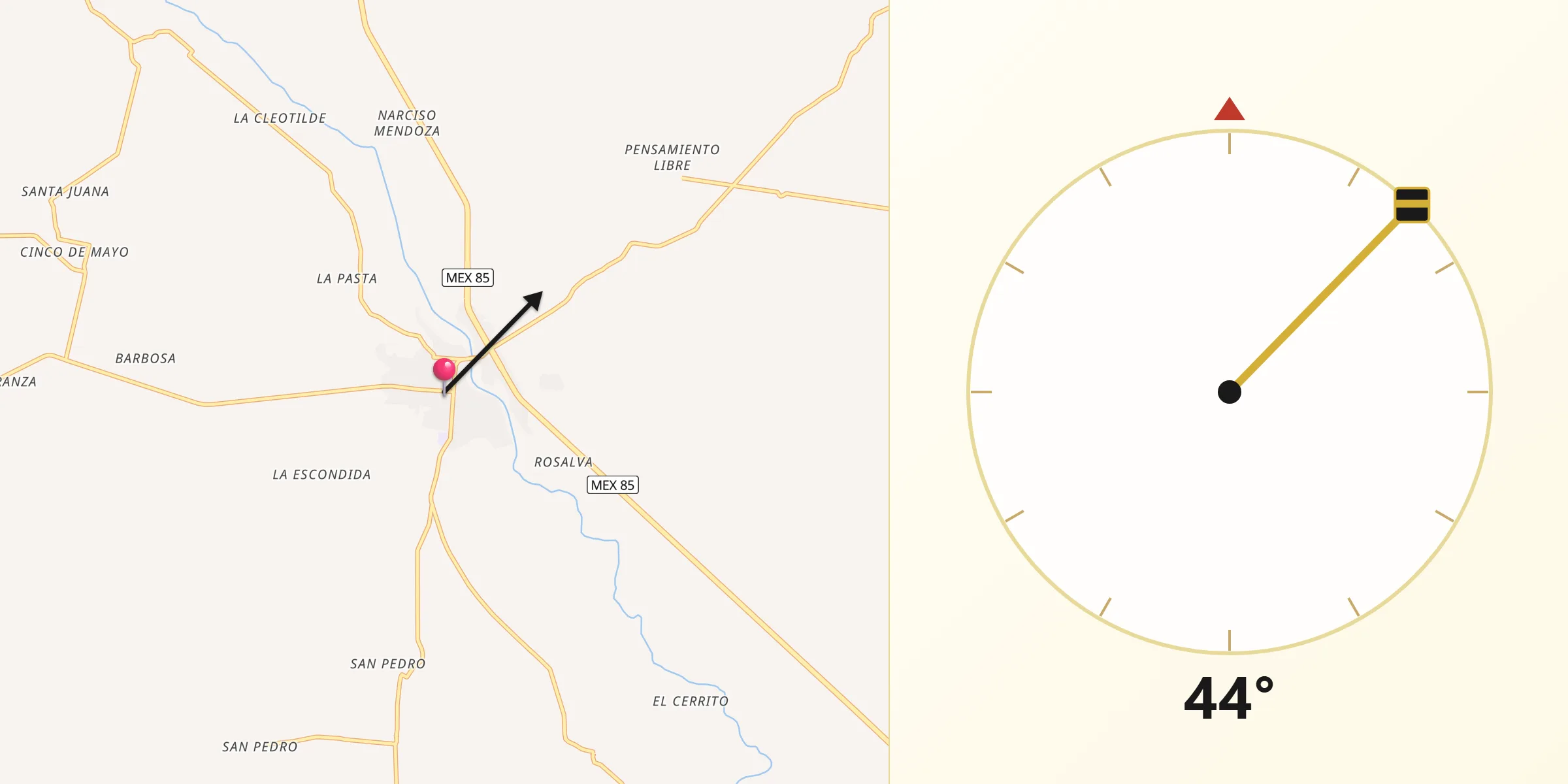 Dirección de la Qibla desde Hidalgo