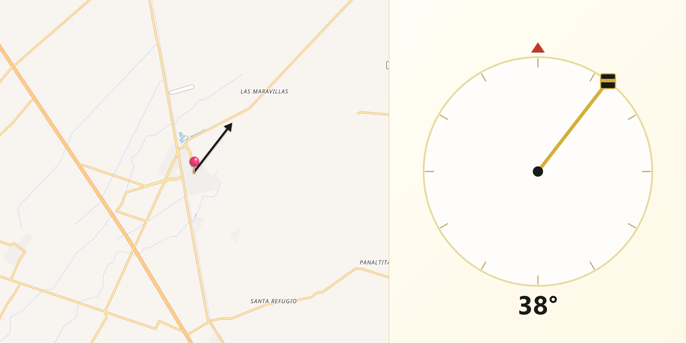 Dirección de la Qibla desde Pueblos Unidos