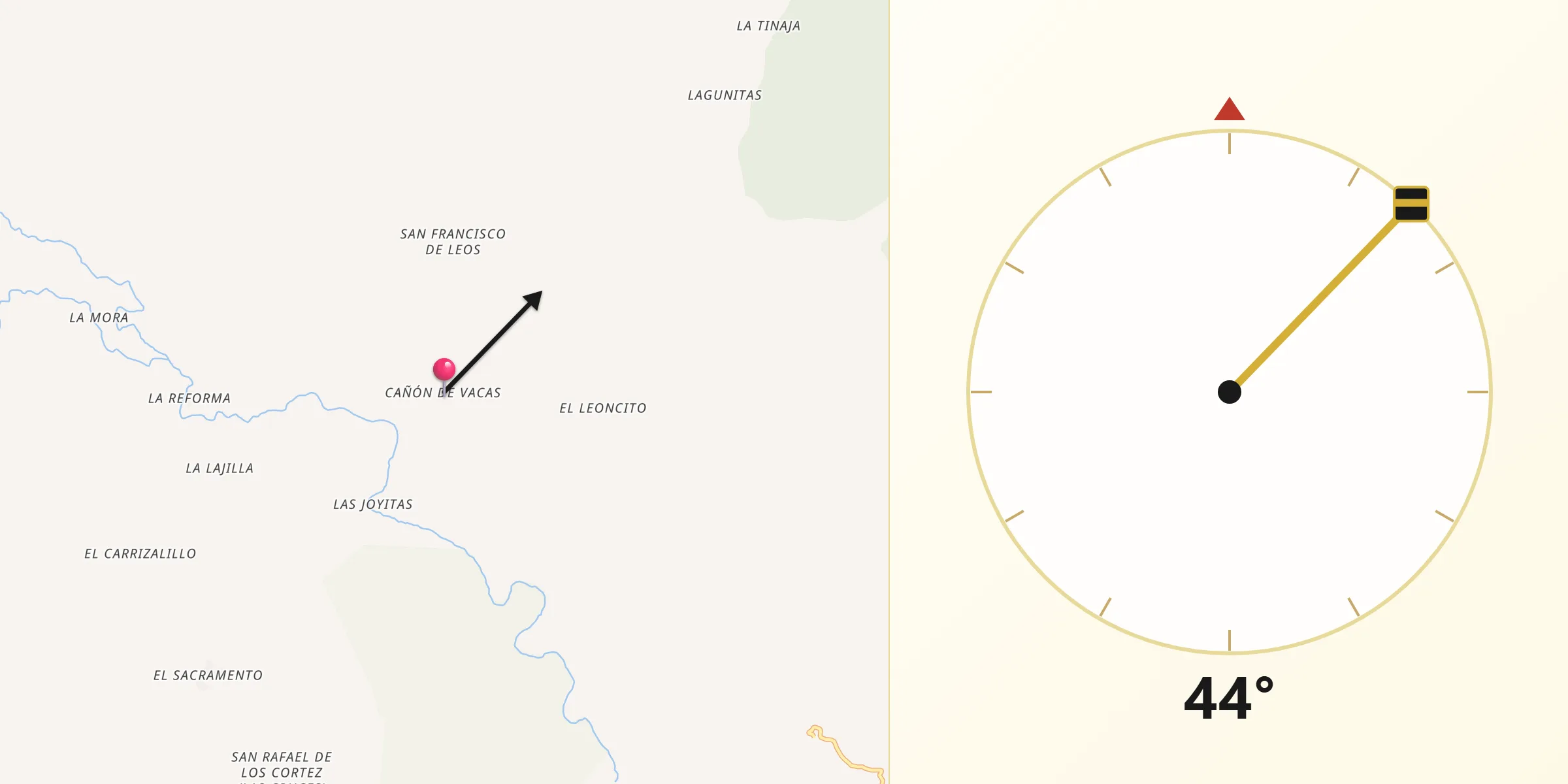 Dirección de la Qibla desde Cañón de Vacas