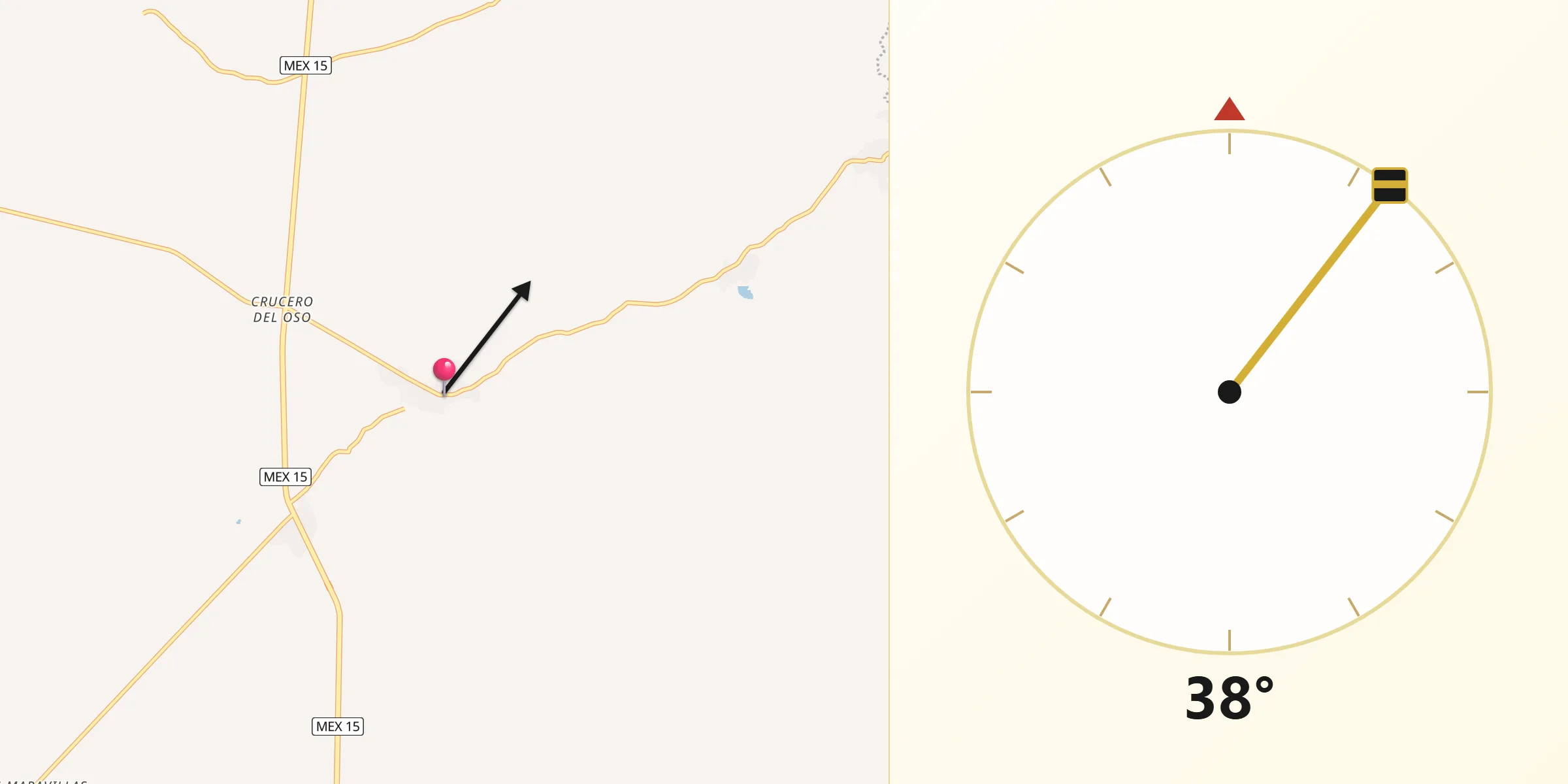 Dirección de la Qibla desde San Francisco de Tacuichamona