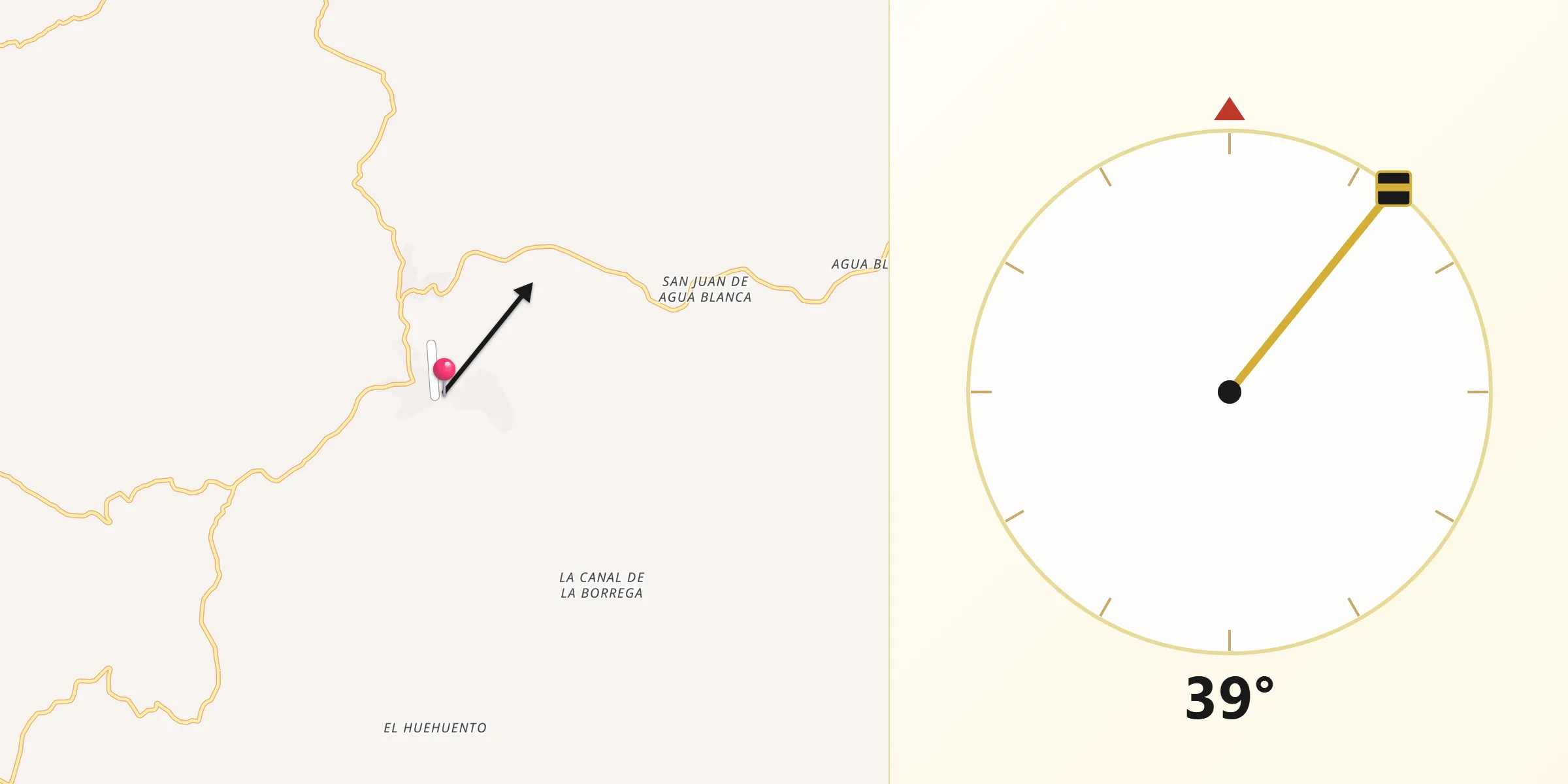 Dirección de la Qibla desde San Miguel de Cruces