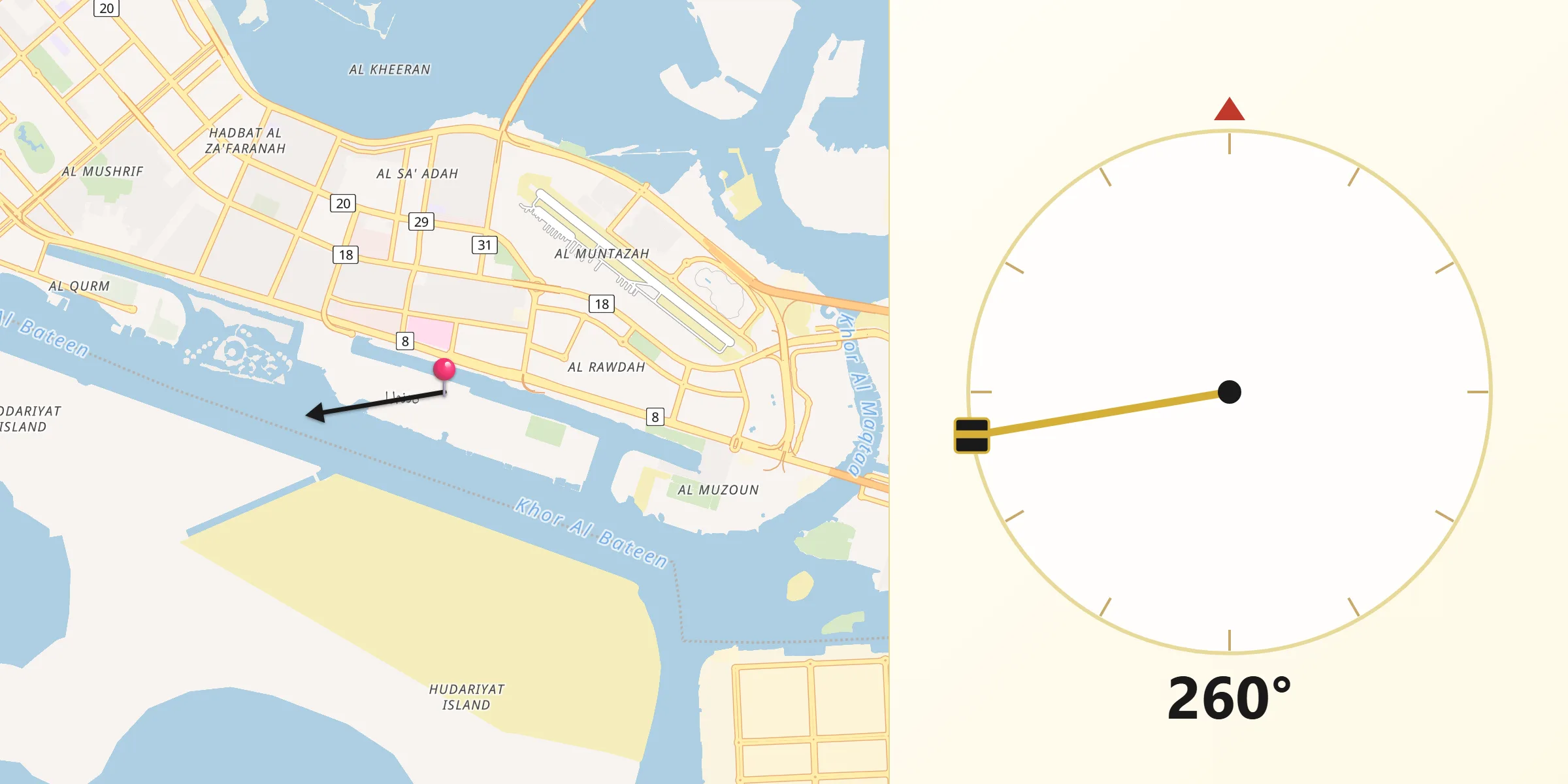 Qibla Riktning från Abu Dhabi