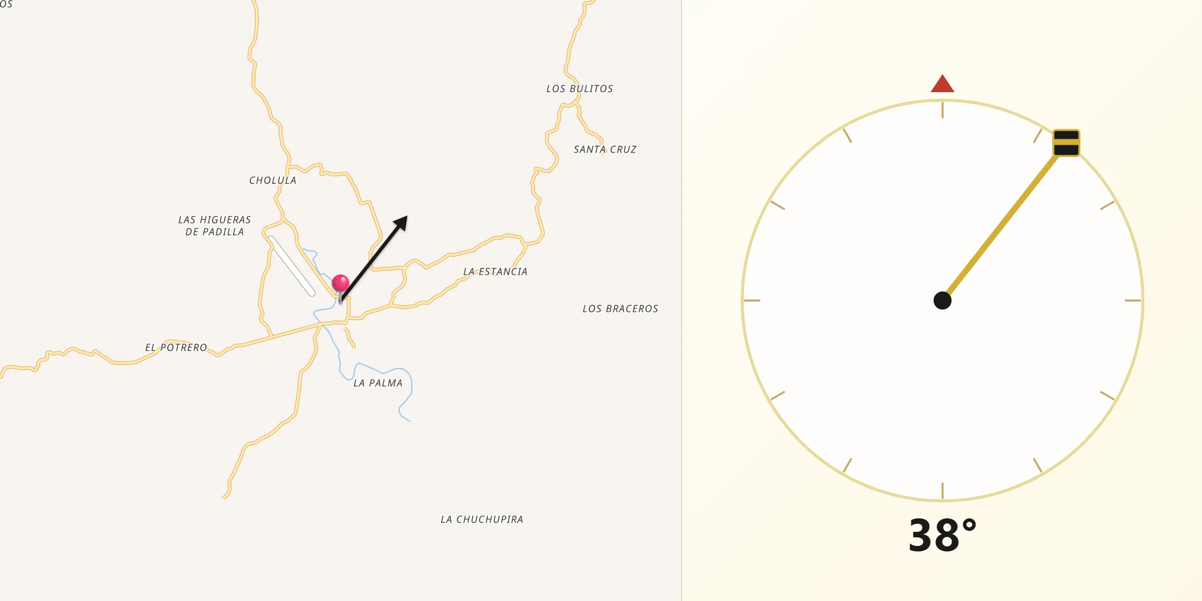 Dirección de la Qibla desde Cosalá