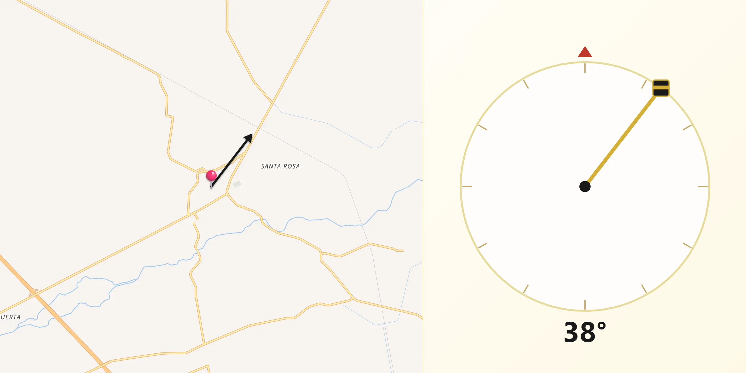 Dirección de la Qibla desde Quila