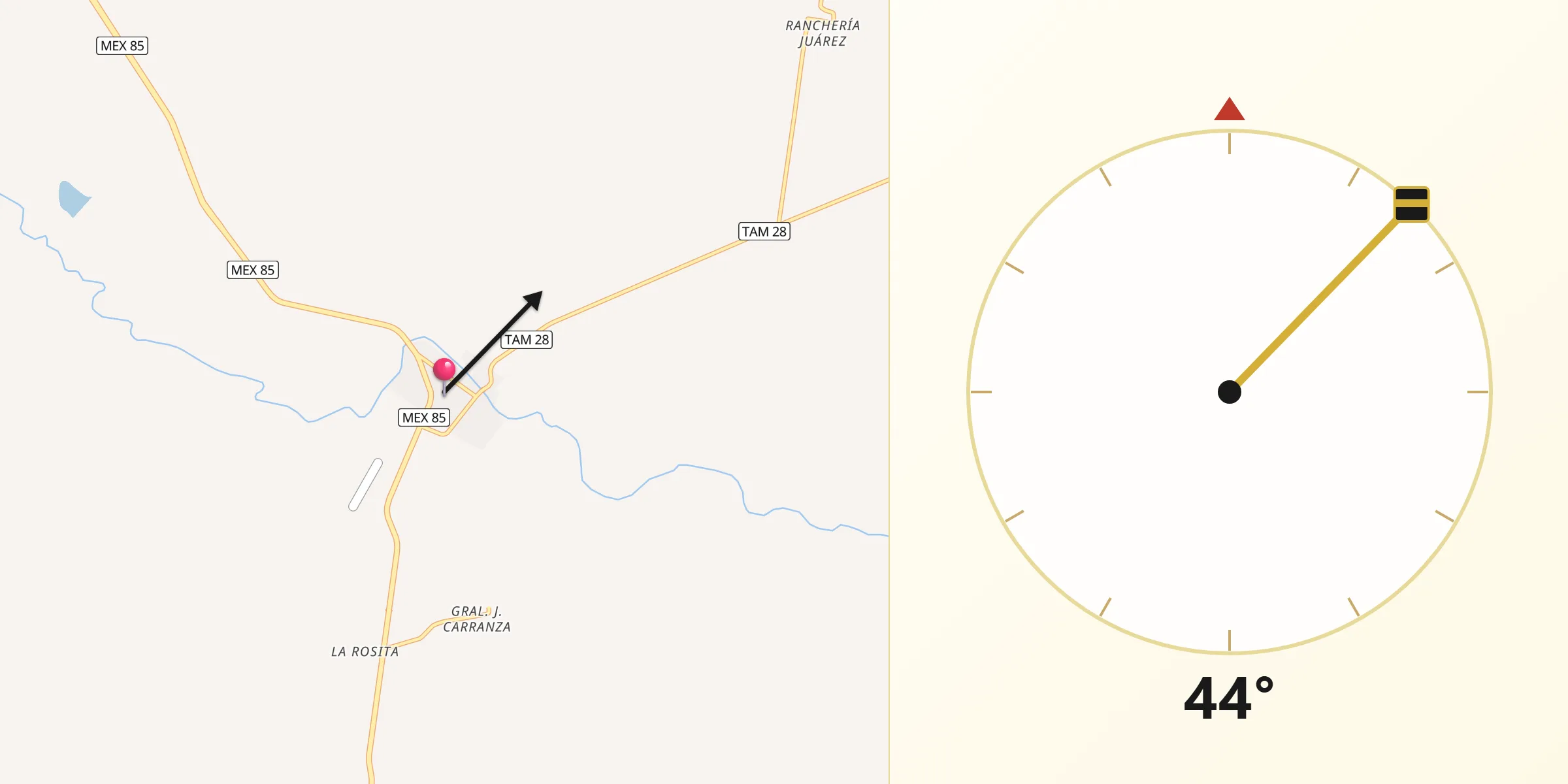 Dirección de la Qibla desde Villagran