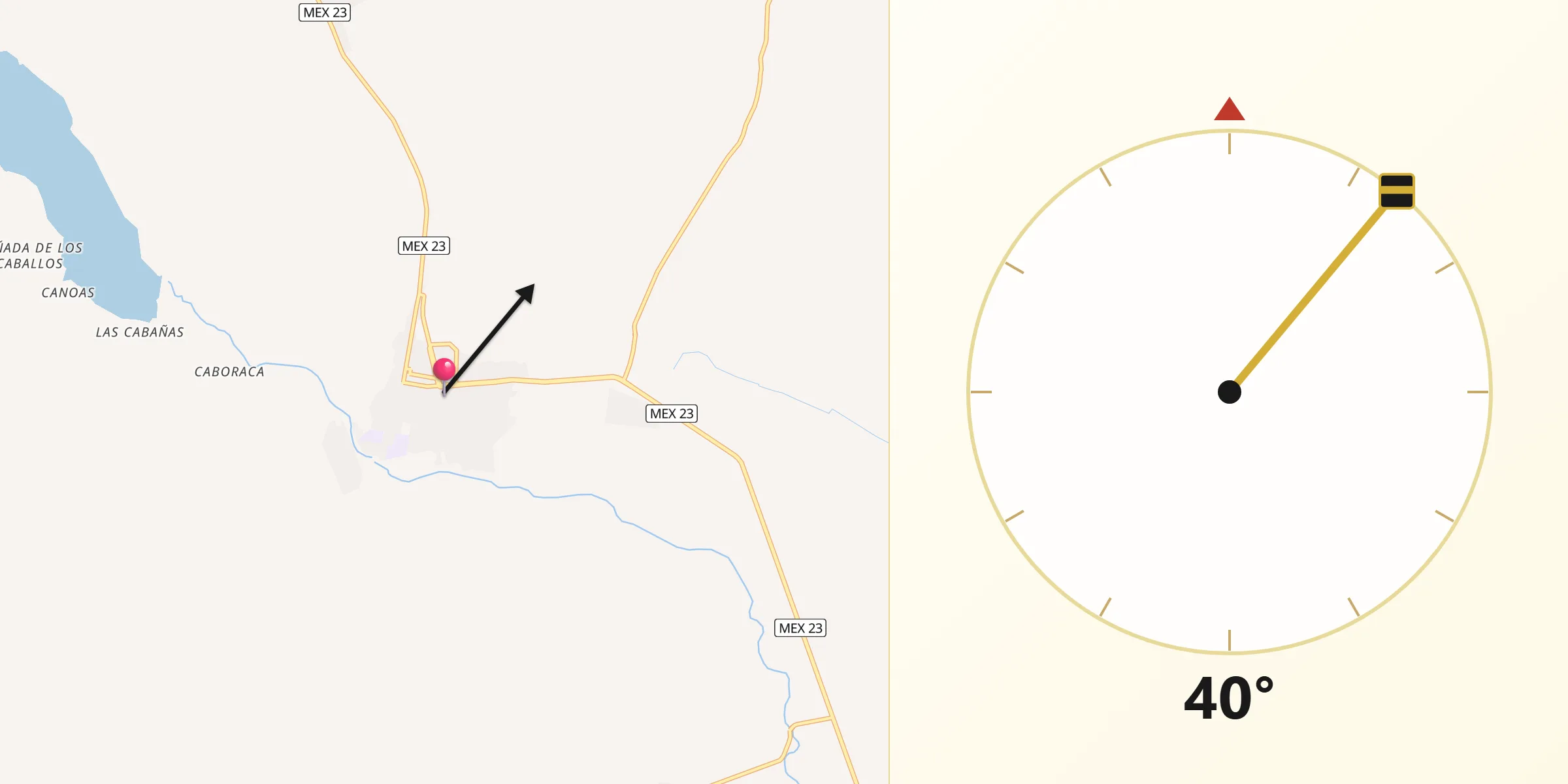 Dirección de la Qibla desde Canatlán