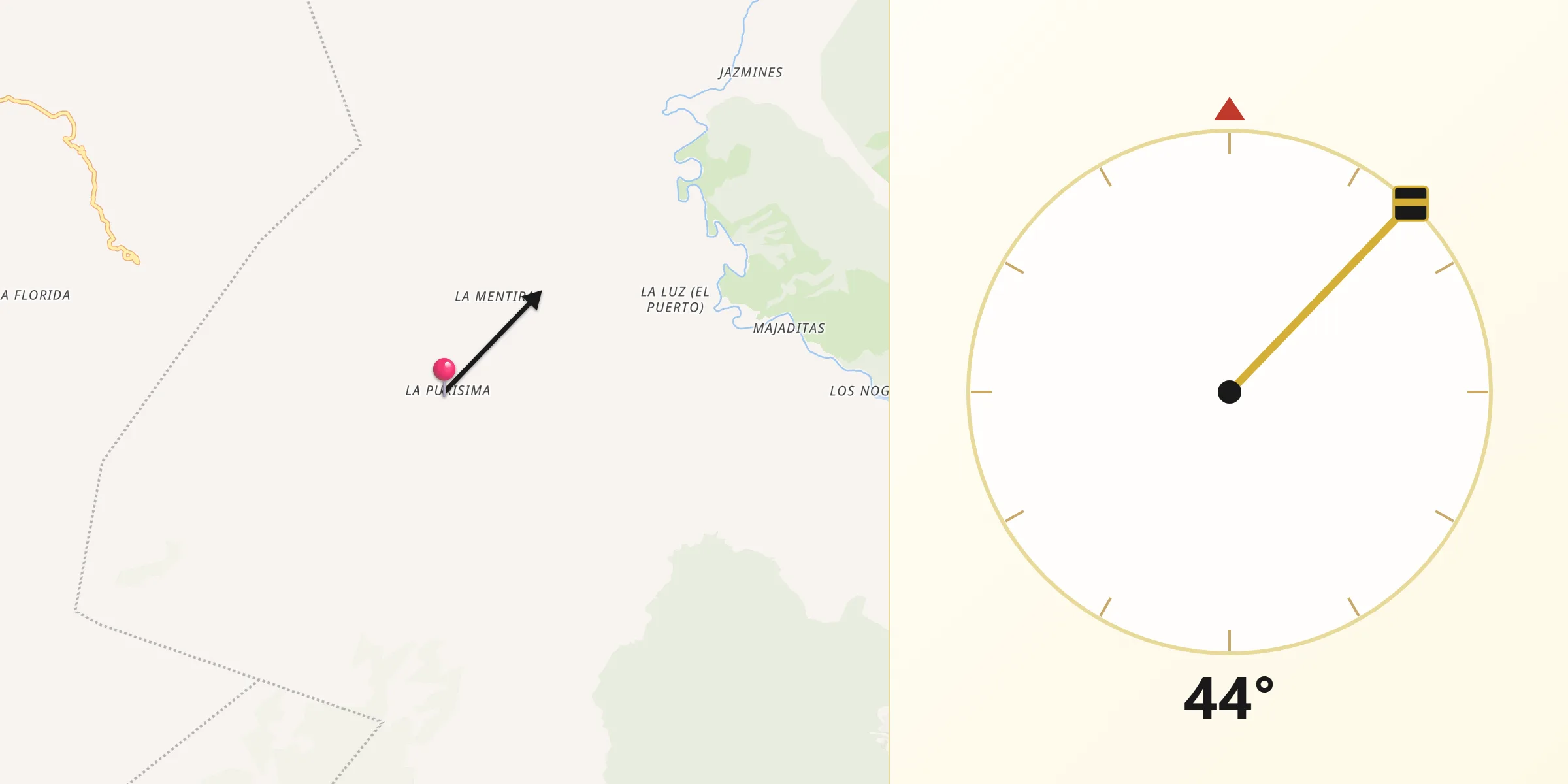 Dirección de la Qibla desde La Purísima
