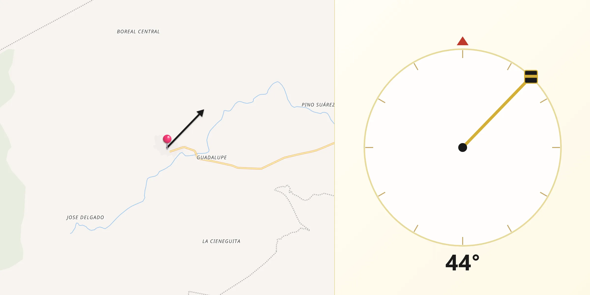Dirección de la Qibla desde Villa Mainero
