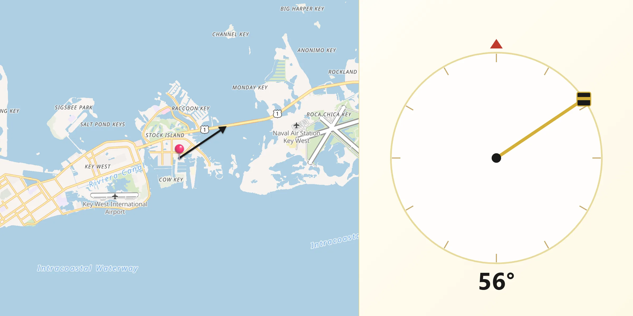 Qibla Direction from Stock Island