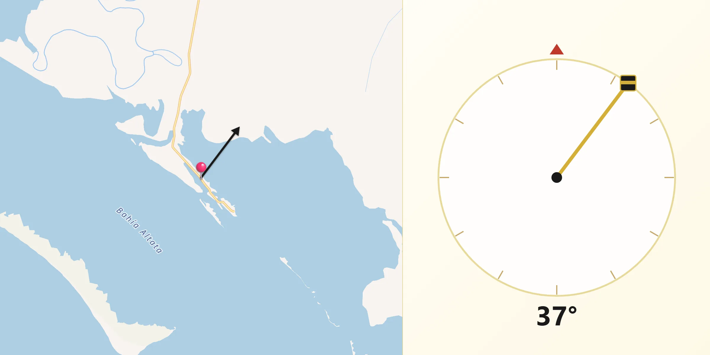 Dirección de la Qibla desde Las Aguamitas