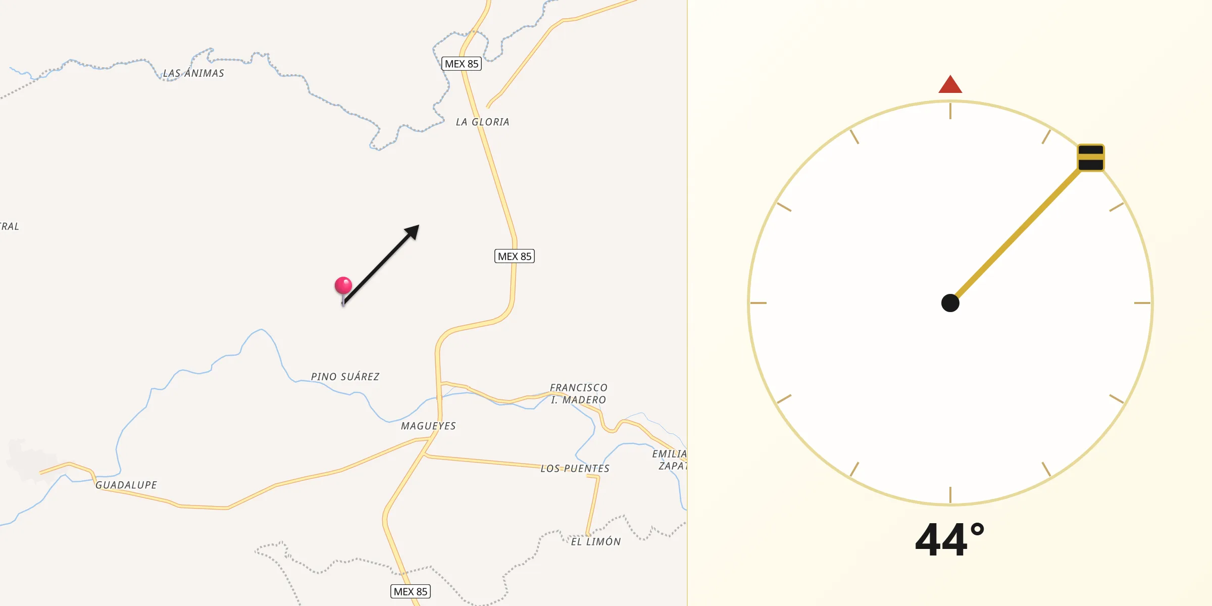 Dirección de la Qibla desde Mainero