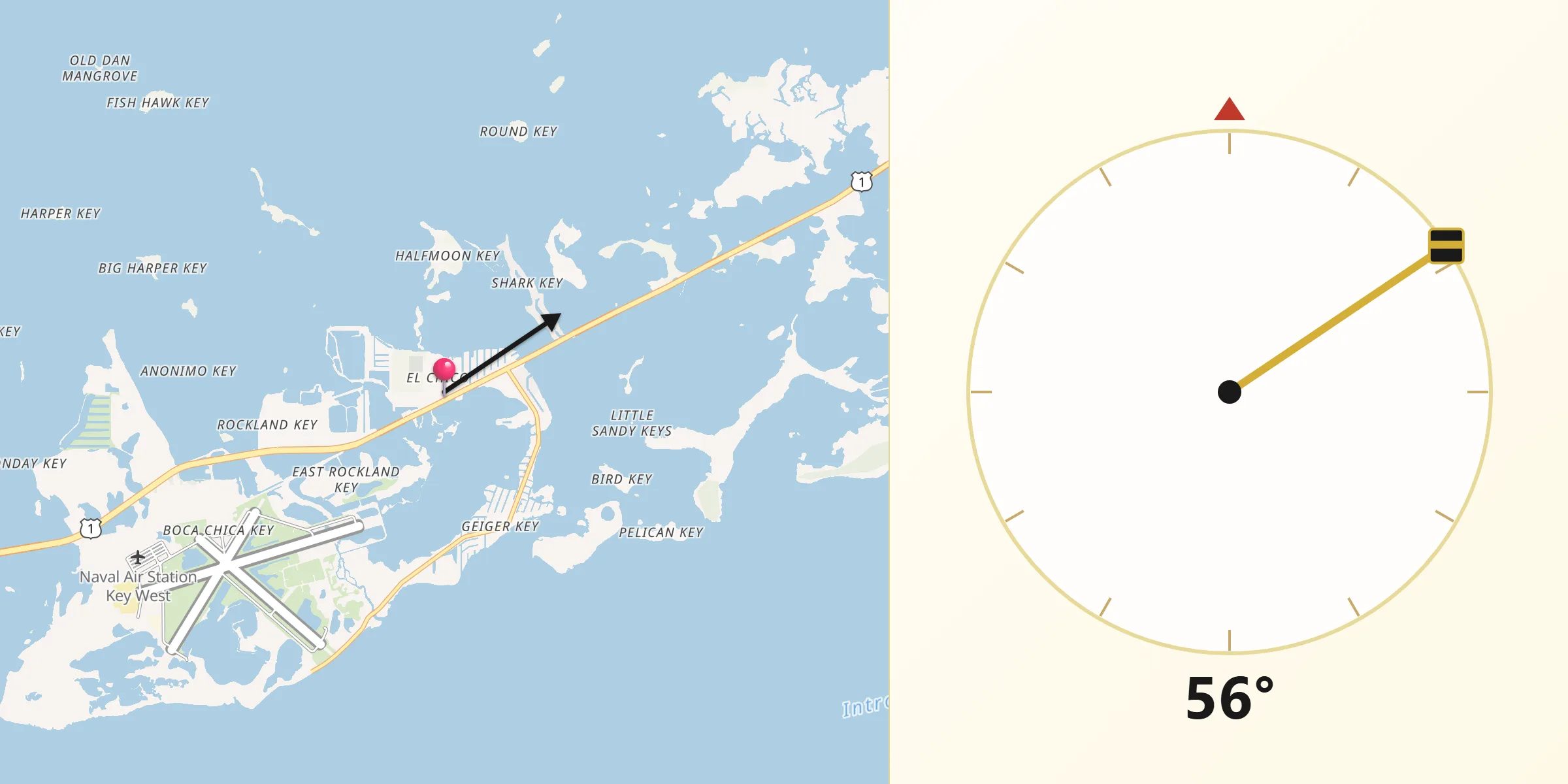 Qibla Direction from Big Coppitt Key