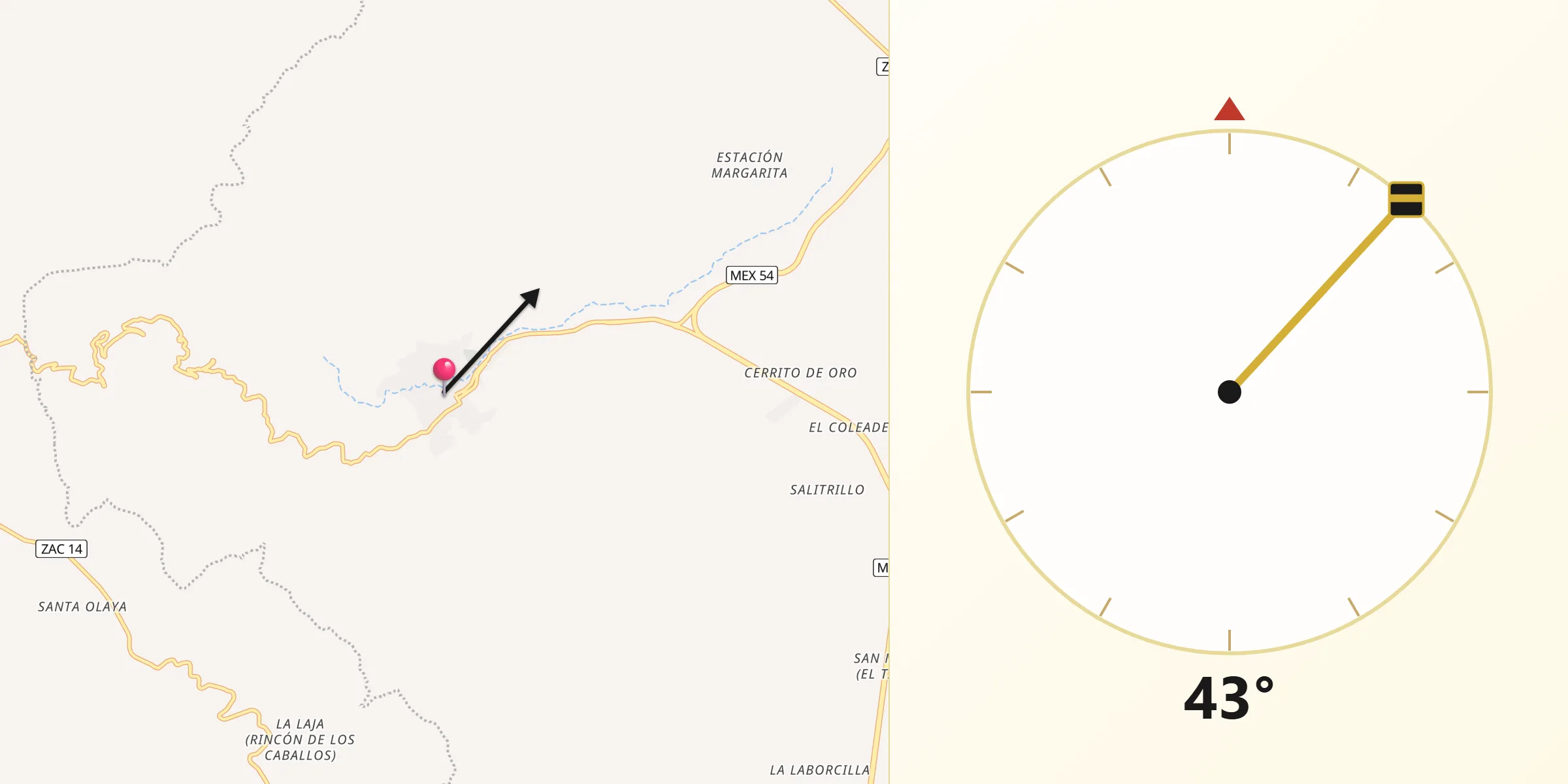 Dirección de la Qibla desde Concepción del Oro
