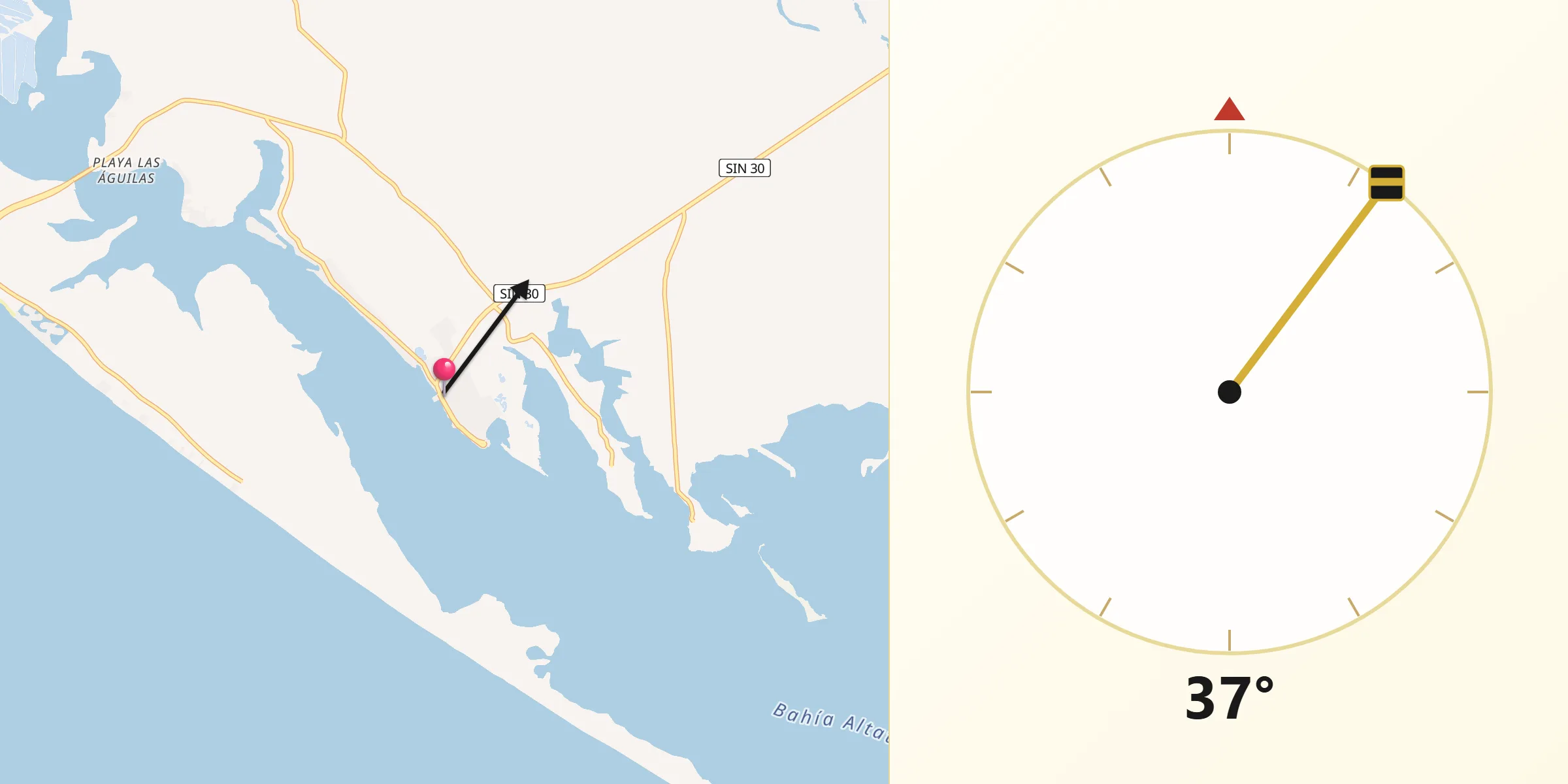 Dirección de la Qibla desde Altata