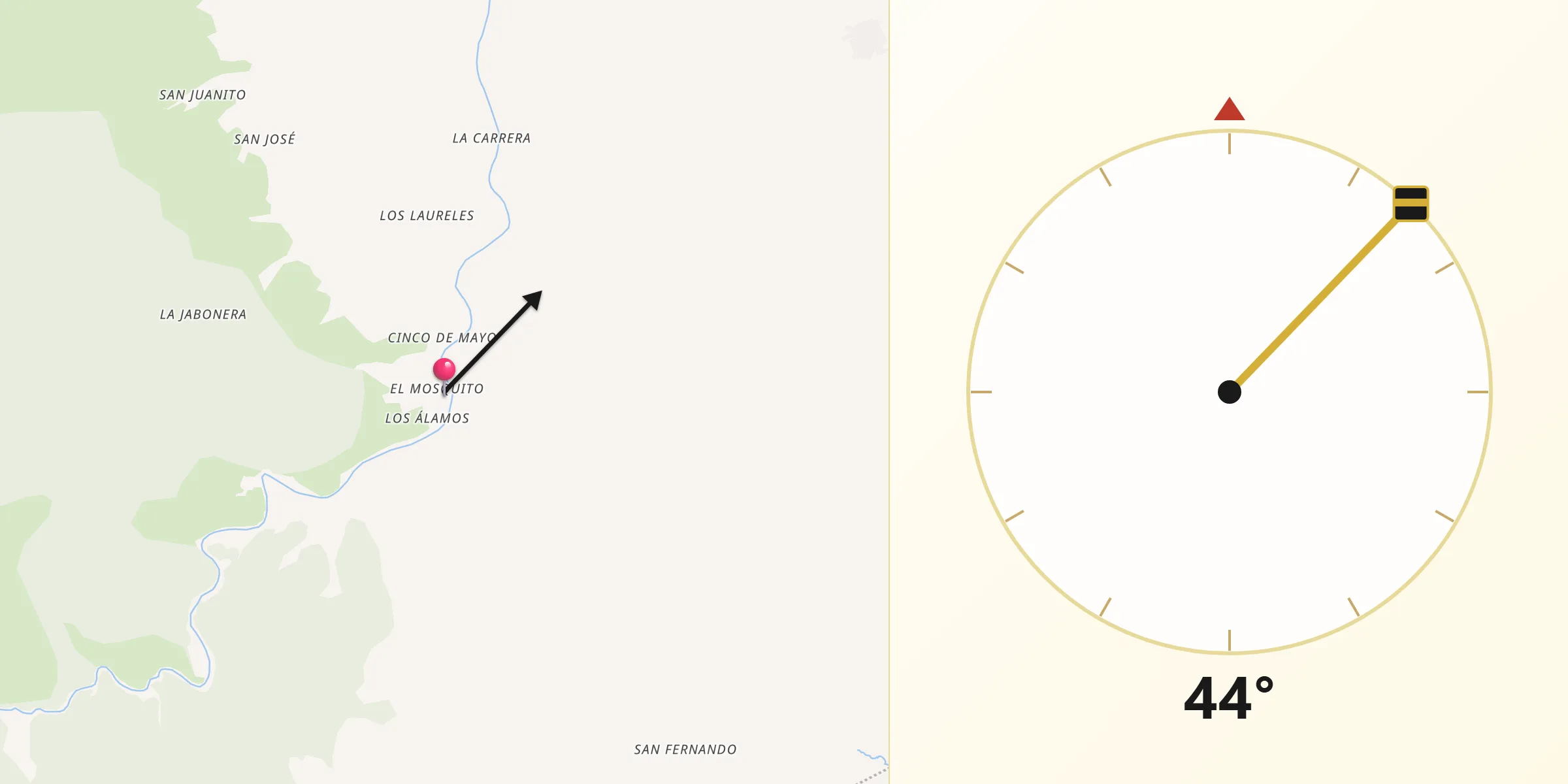 Dirección de la Qibla desde El Mosquito Linares