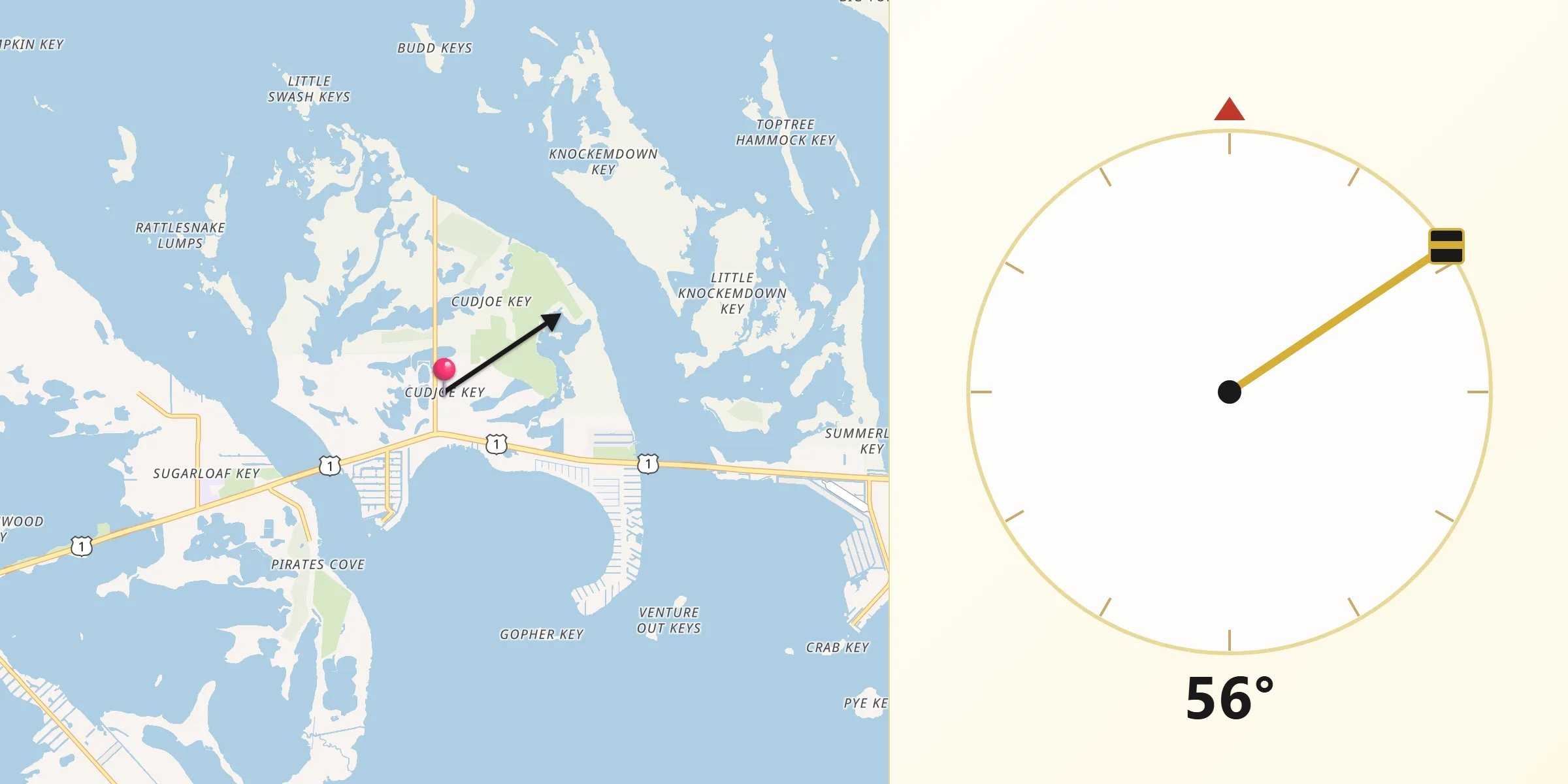 Qibla Direction from Cudjoe Key