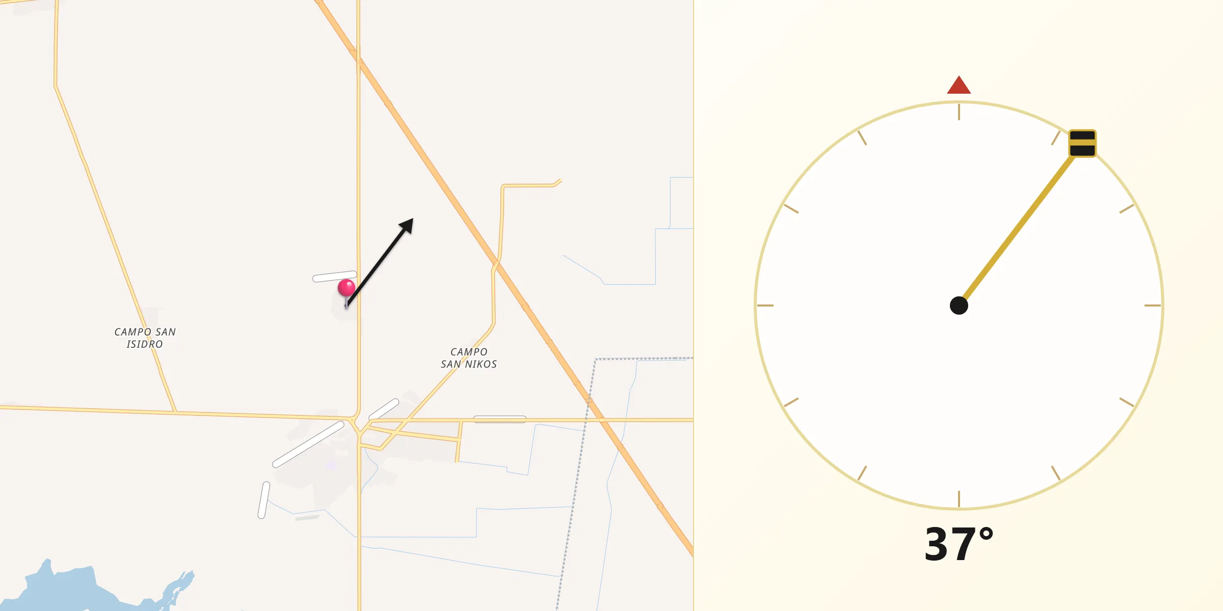 Dirección de la Qibla desde Lo de Jesús (Campo Romero)