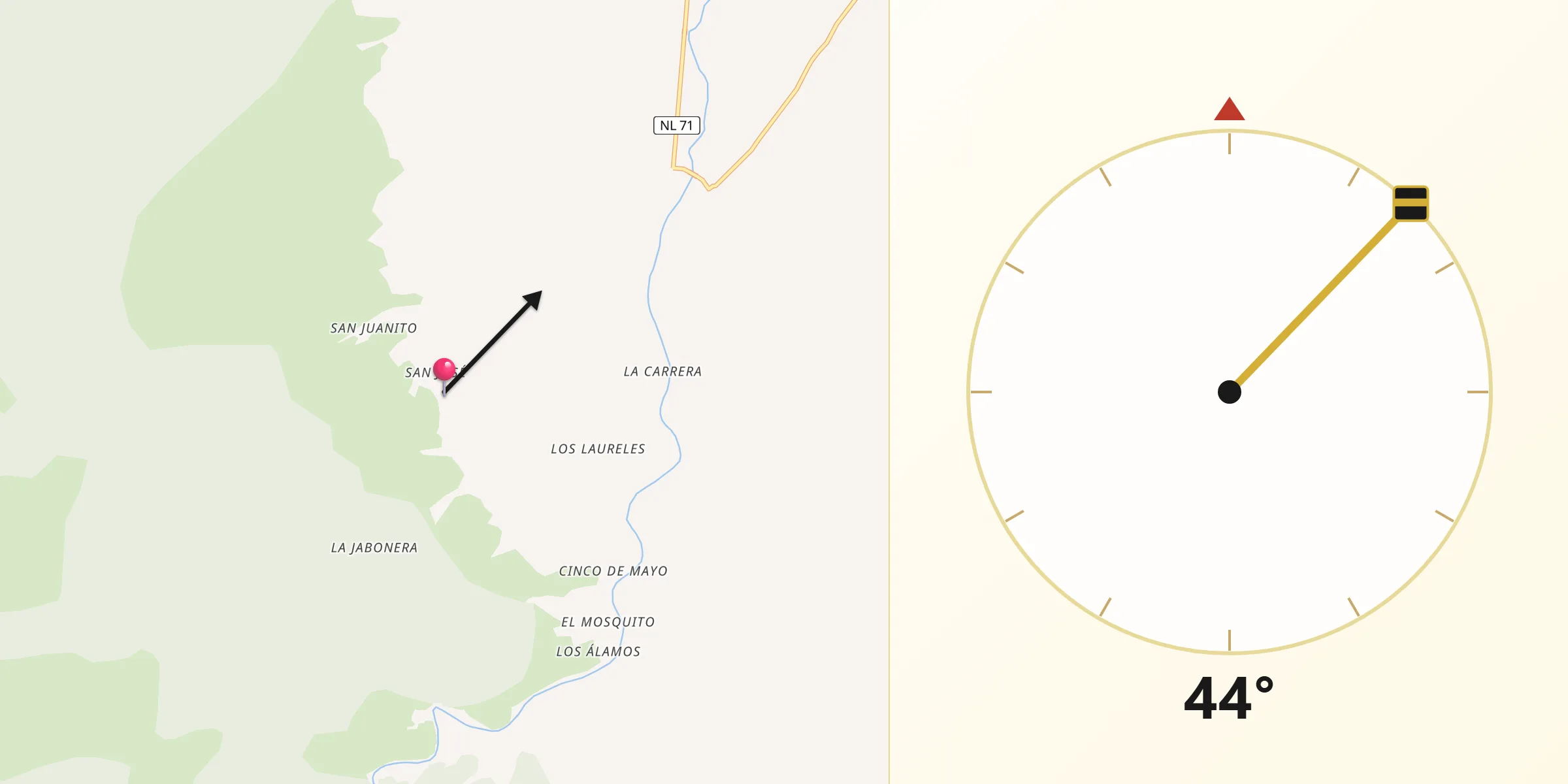 Dirección de la Qibla desde San José Linares