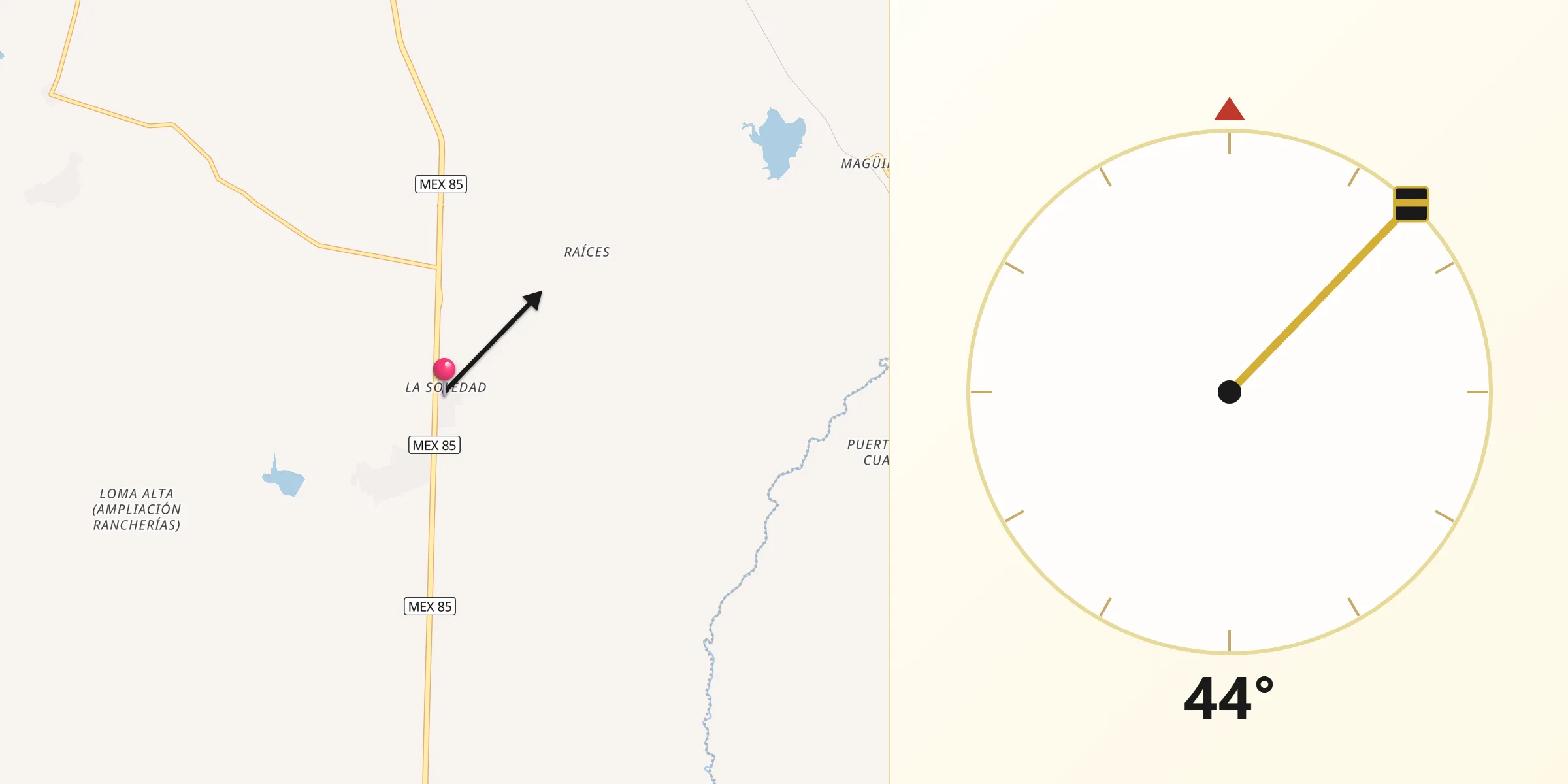Dirección de la Qibla desde La Soledad