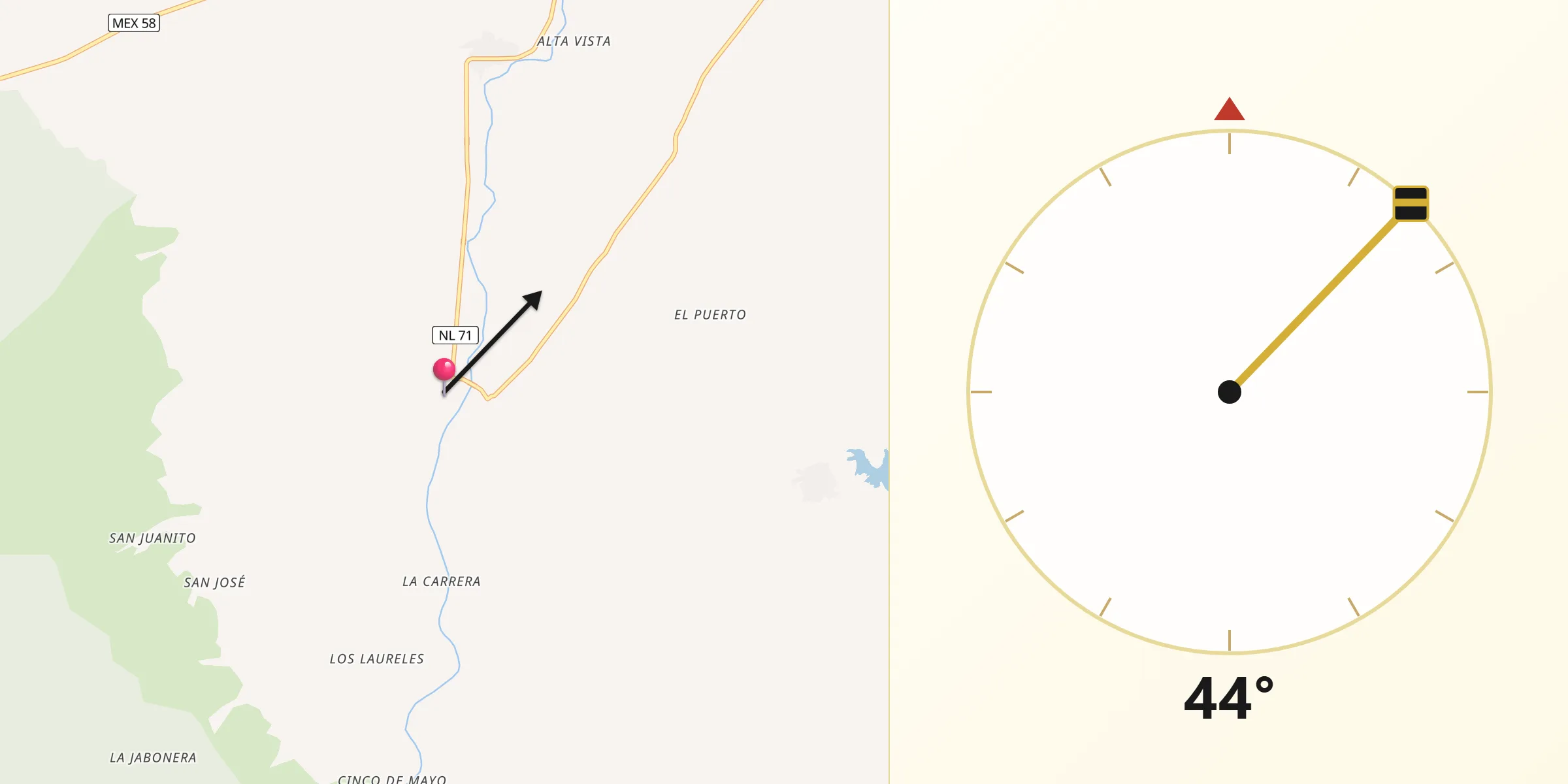 Dirección de la Qibla desde Caja Pinta
