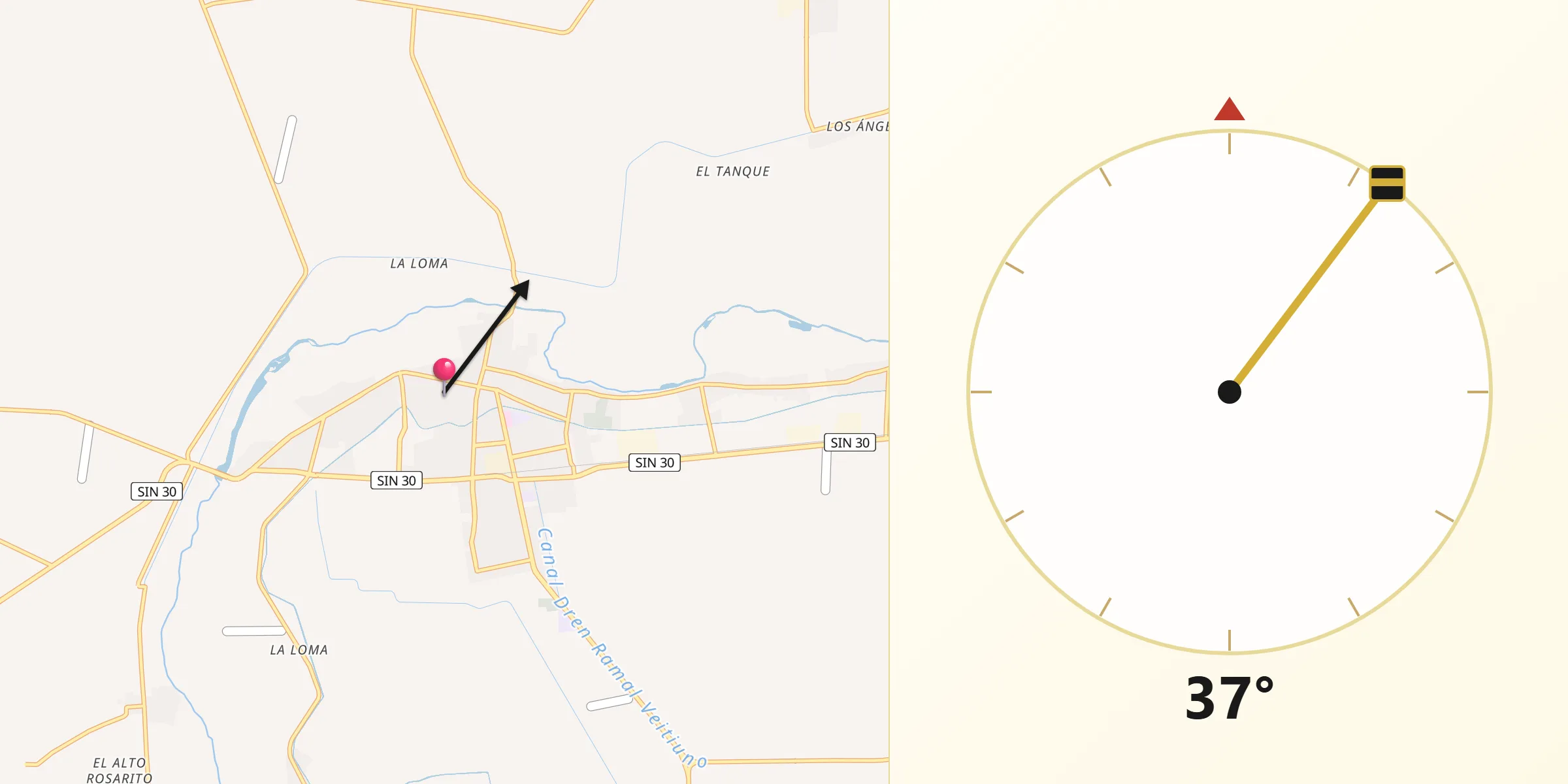 Dirección de la Qibla desde Navolato