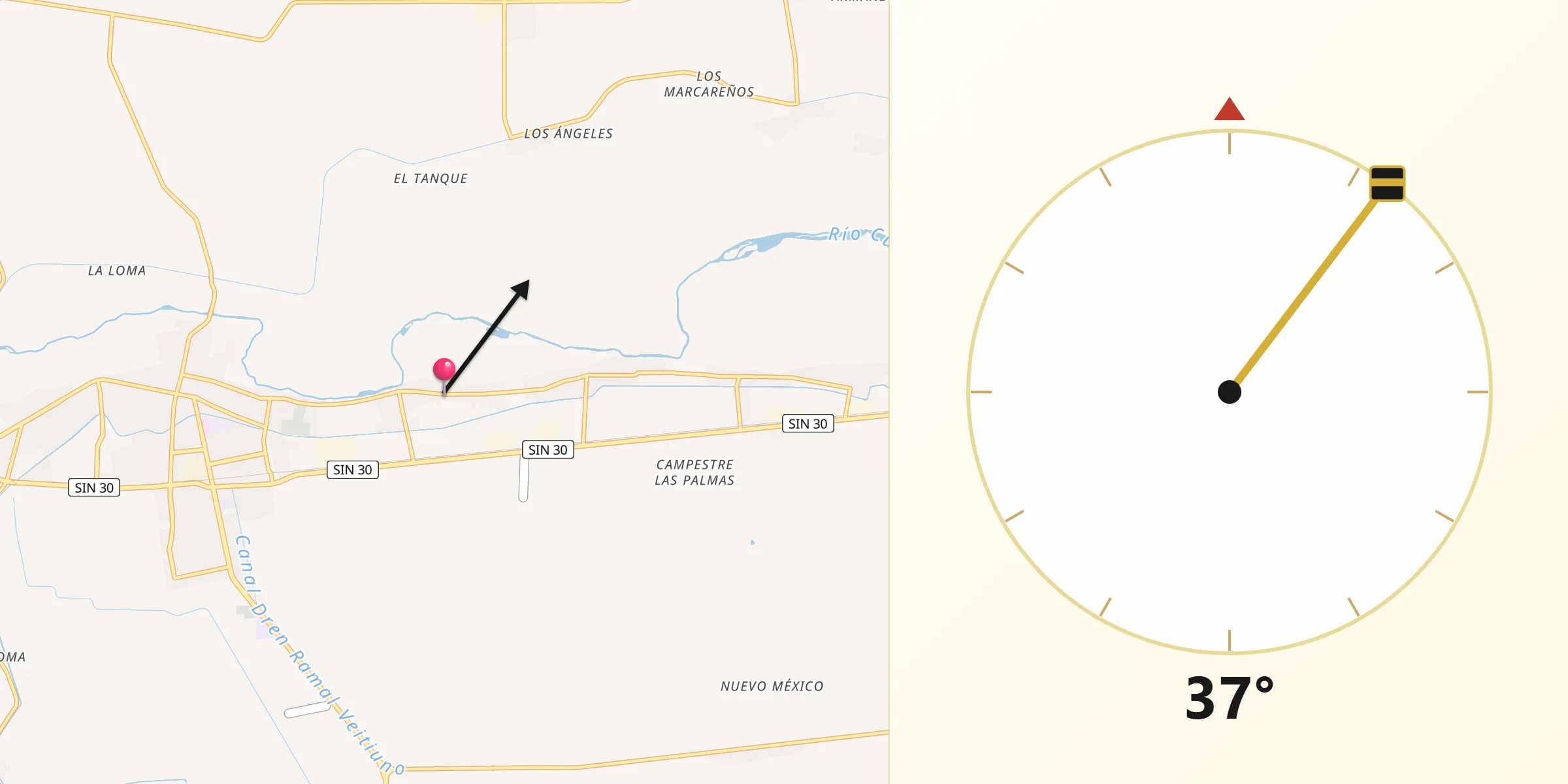 Dirección de la Qibla desde Bariometo