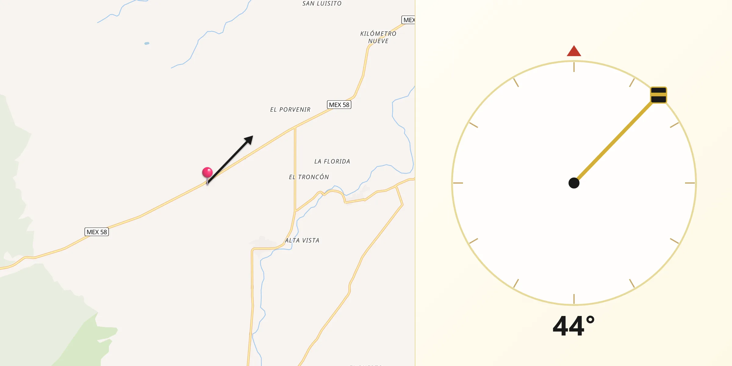 Dirección de la Qibla desde Kilómetro Dieciséis