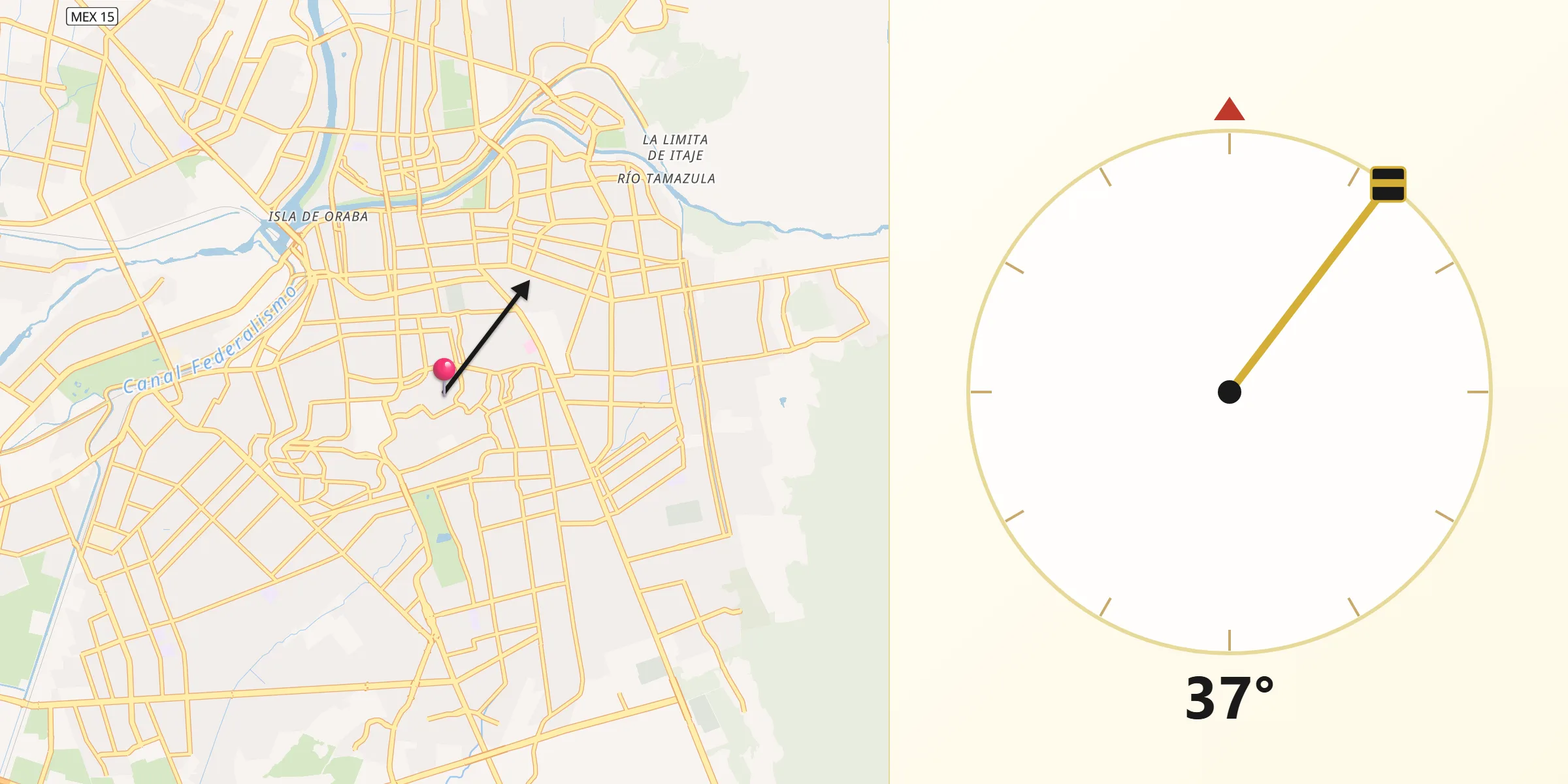 Dirección de la Qibla desde Culiacán