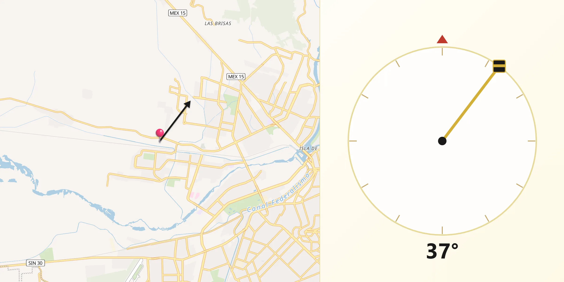 Dirección de la Qibla desde Bellavista