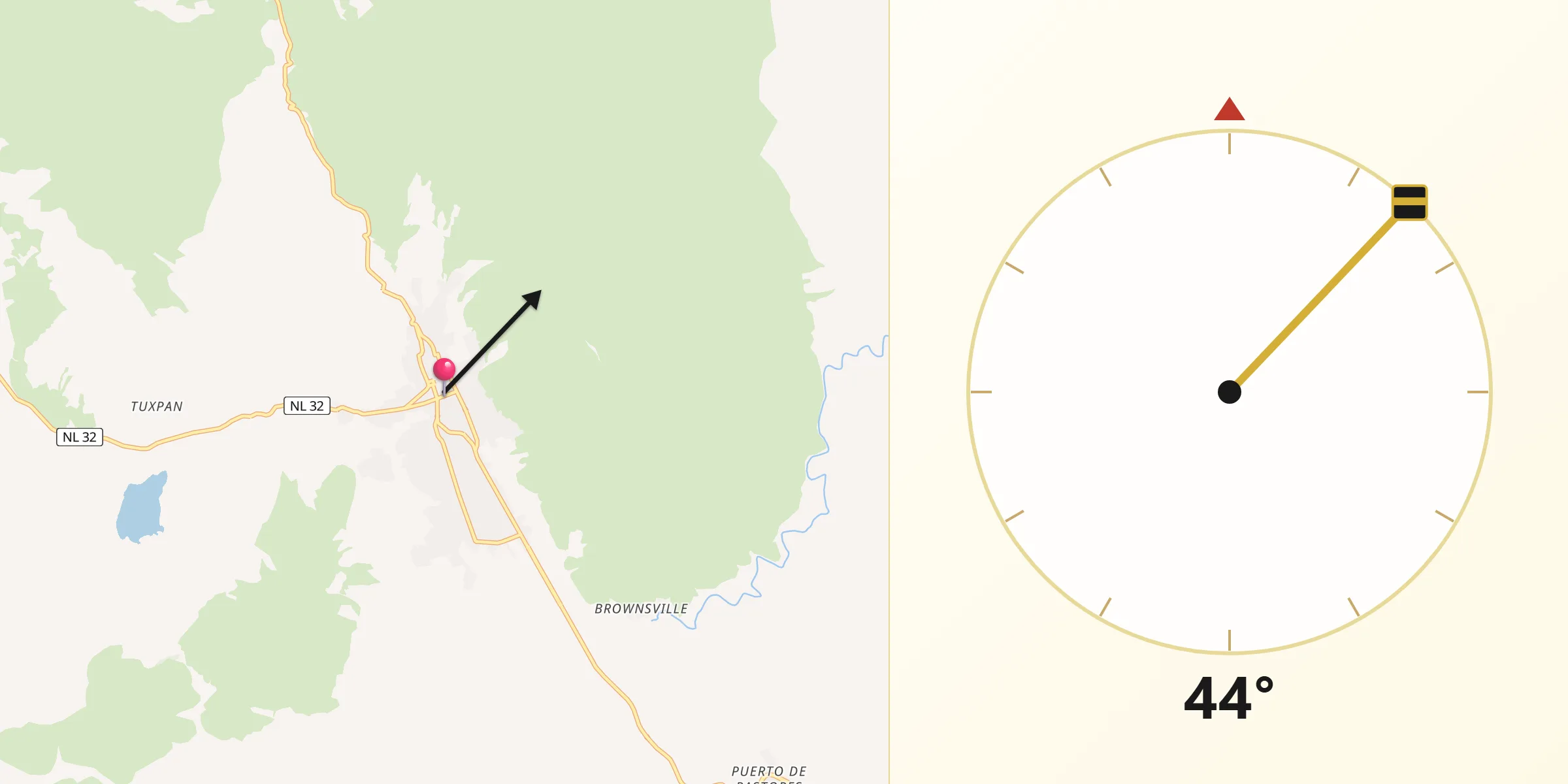 Dirección de la Qibla desde Galeana