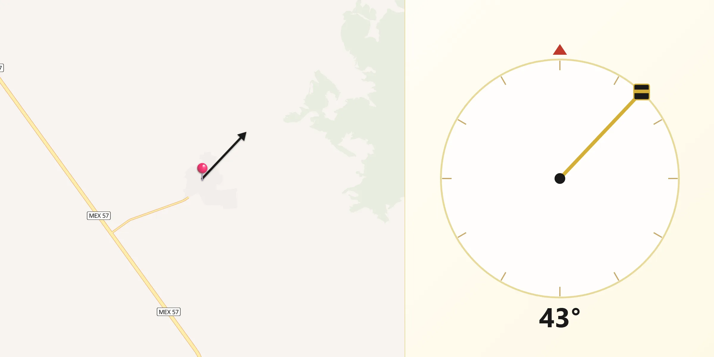 Dirección de la Qibla desde Catarino Rodríguez