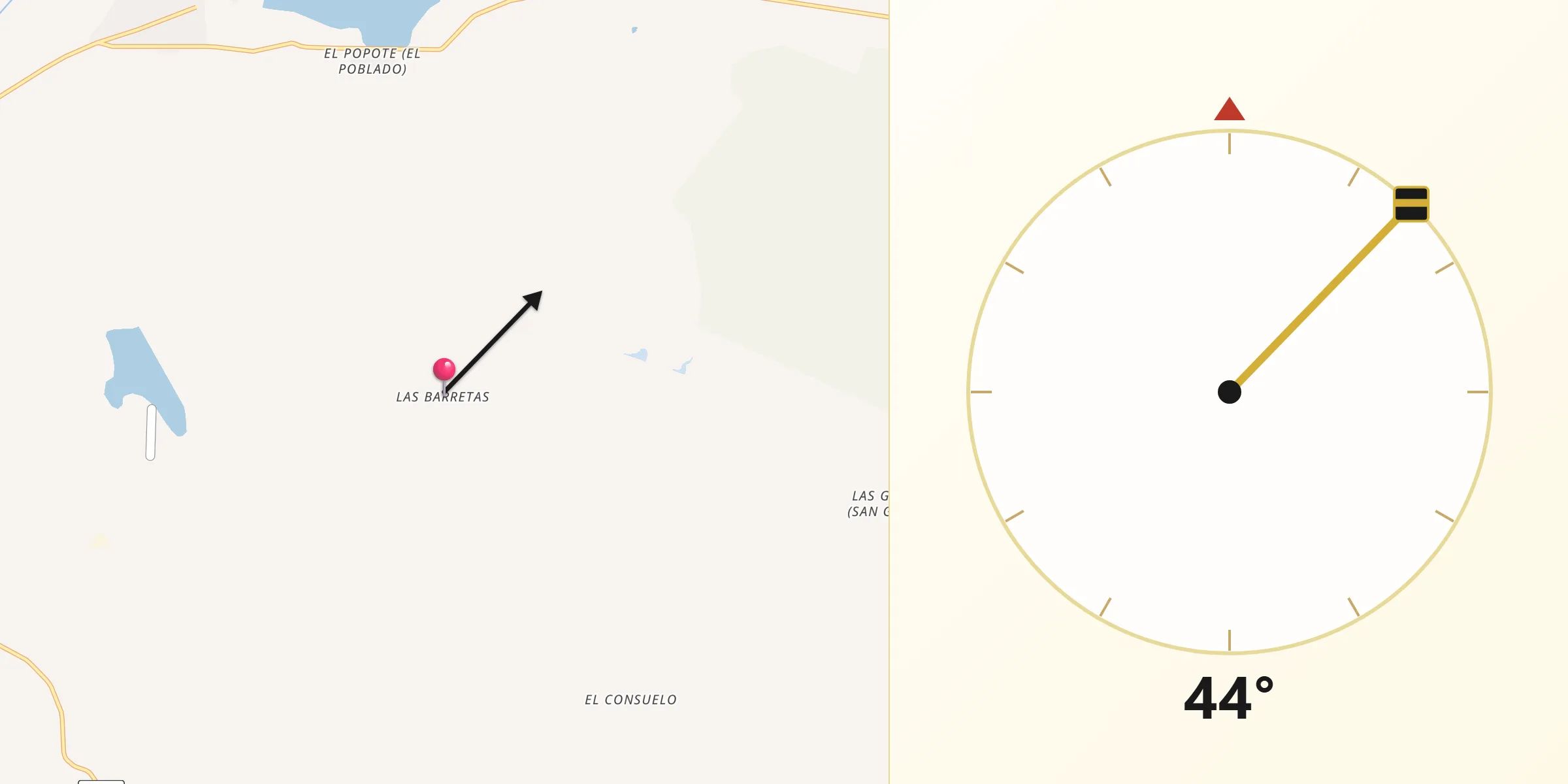 Dirección de la Qibla desde Las Barretas