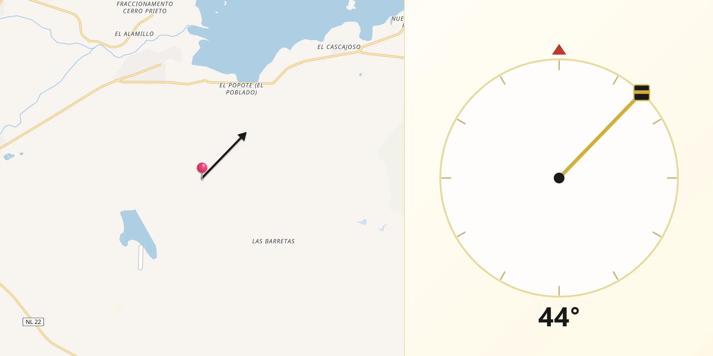 Dirección de la Qibla desde El Diez