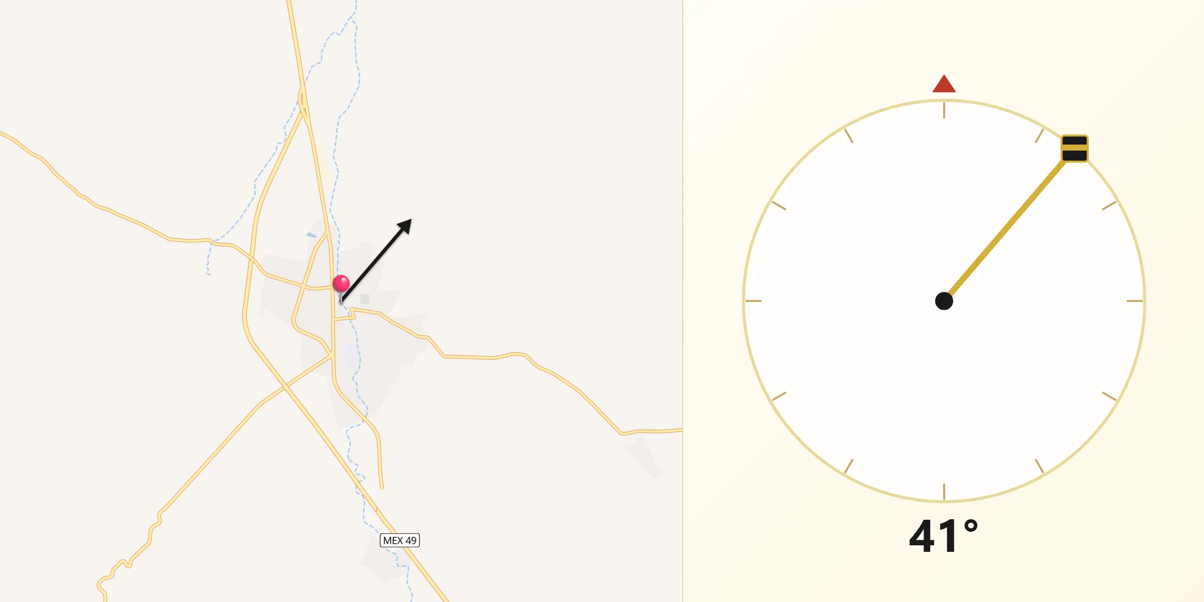 Dirección de la Qibla desde Cuencamé de Ceniceros