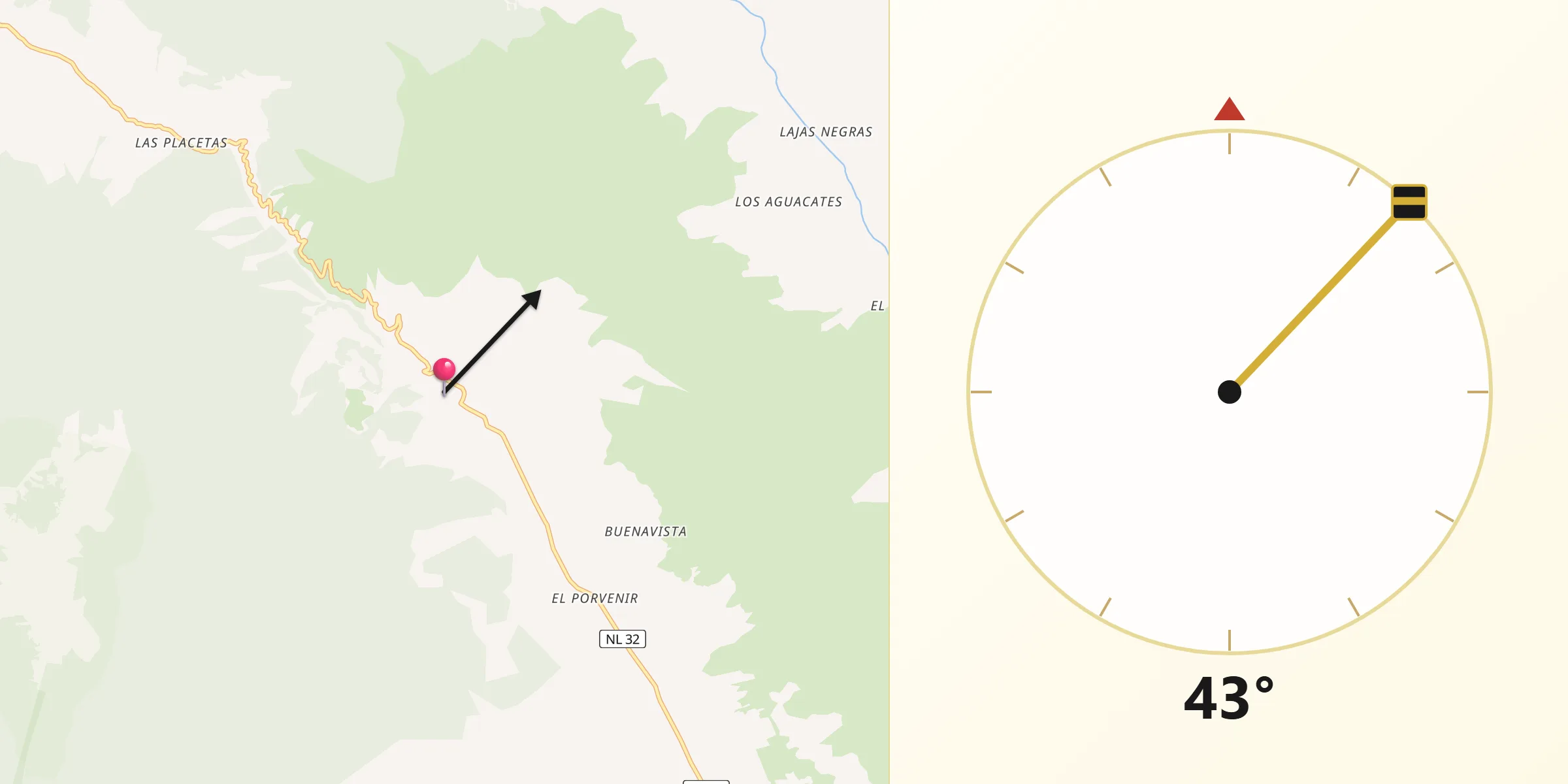 Dirección de la Qibla desde Dieciocho de Marzo