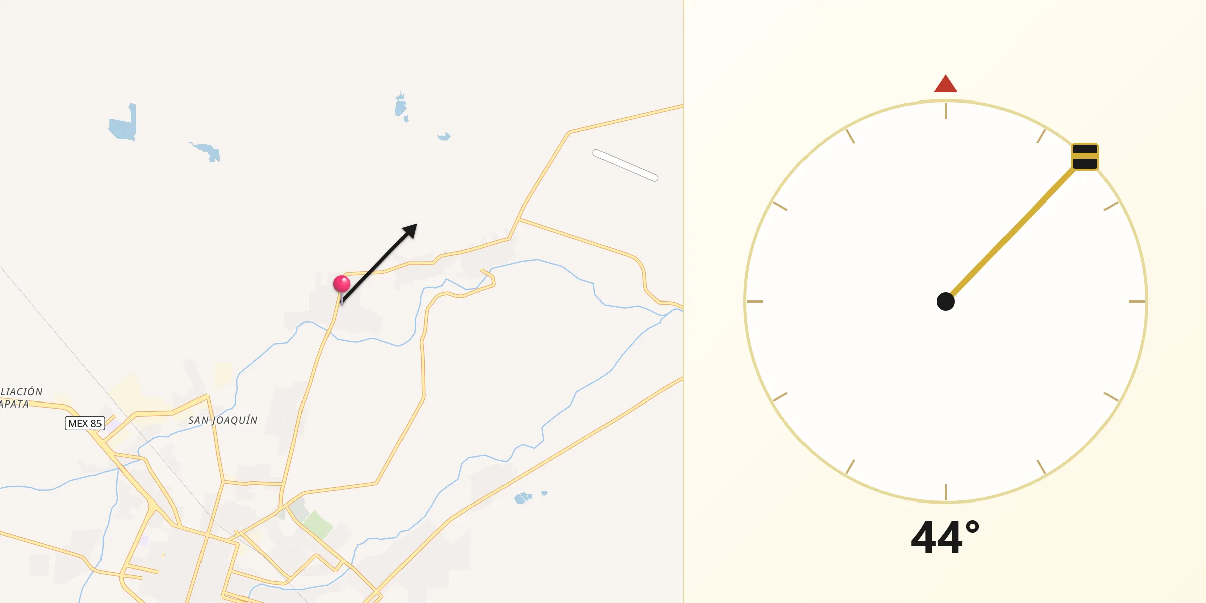 Dirección de la Qibla desde Río Verde