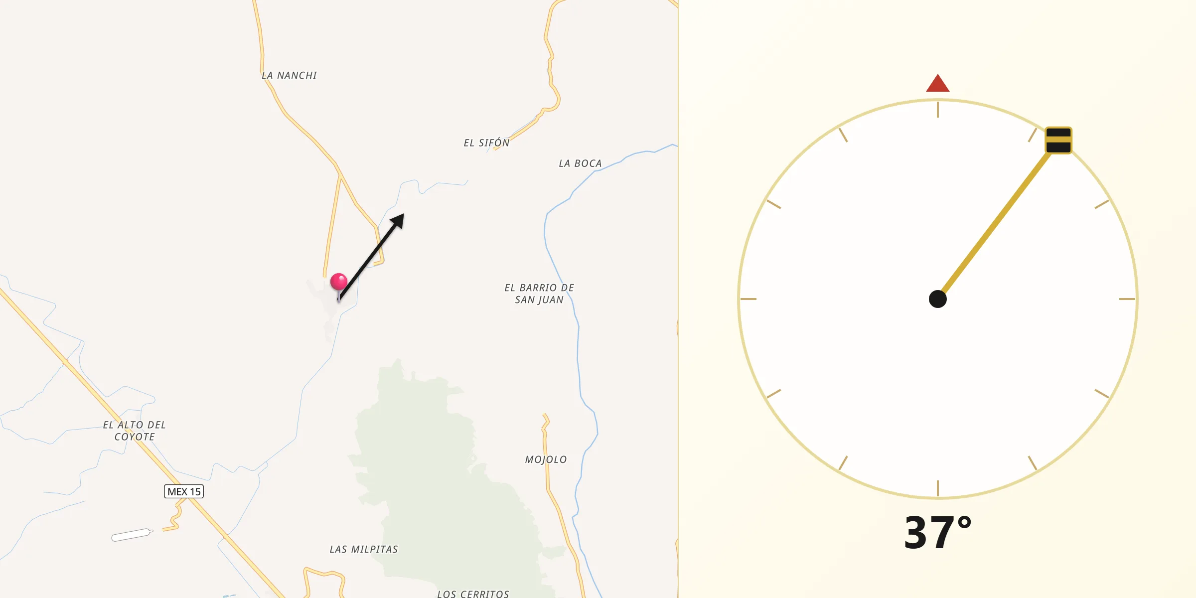 Dirección de la Qibla desde La Palmita y Anexos (La Presita)