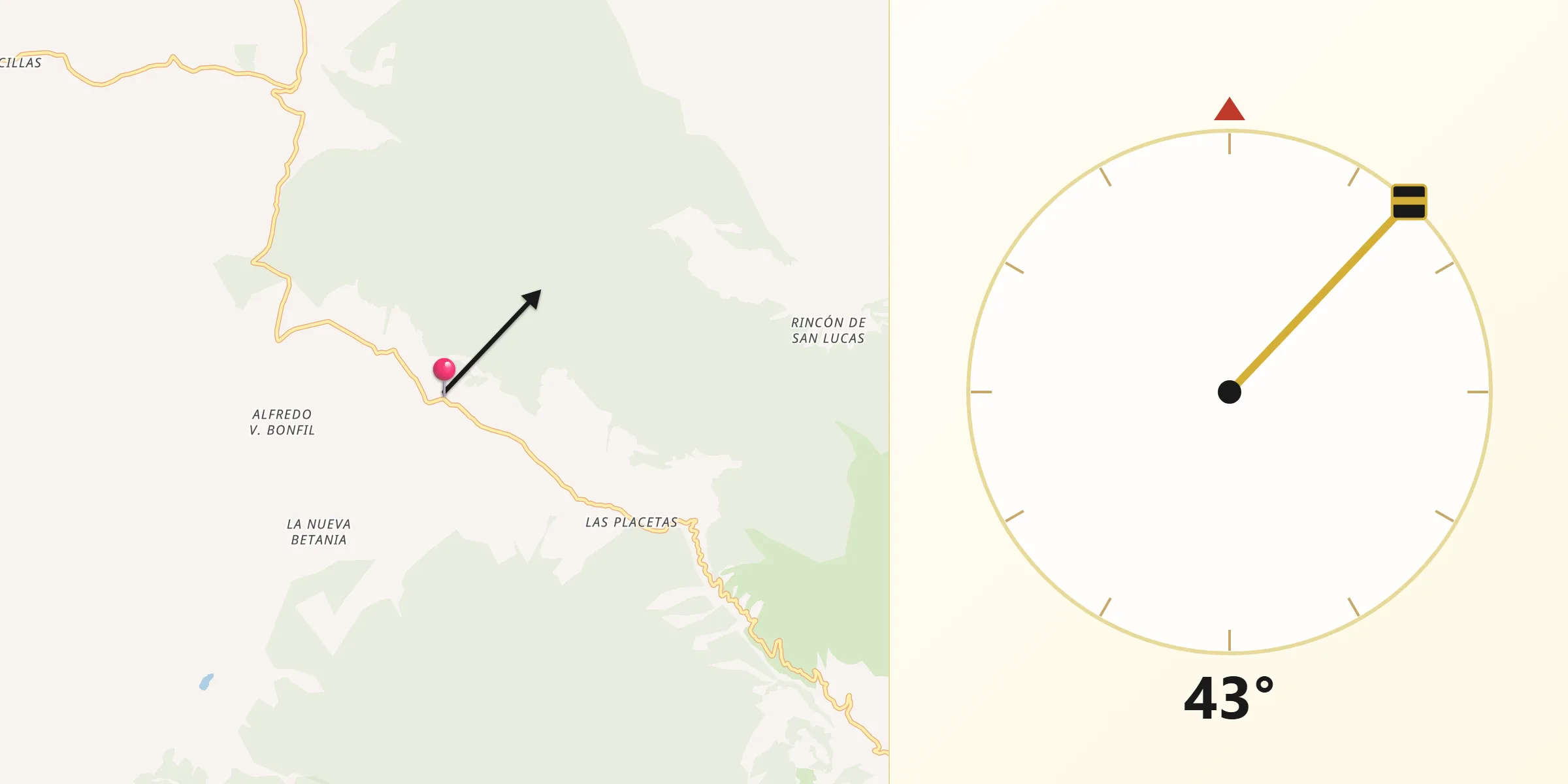Dirección de la Qibla desde La Lagunita