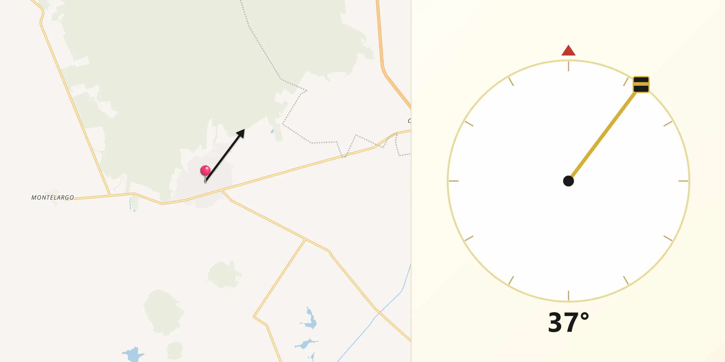 Dirección de la Qibla desde Juan Aldama (El Tigre)