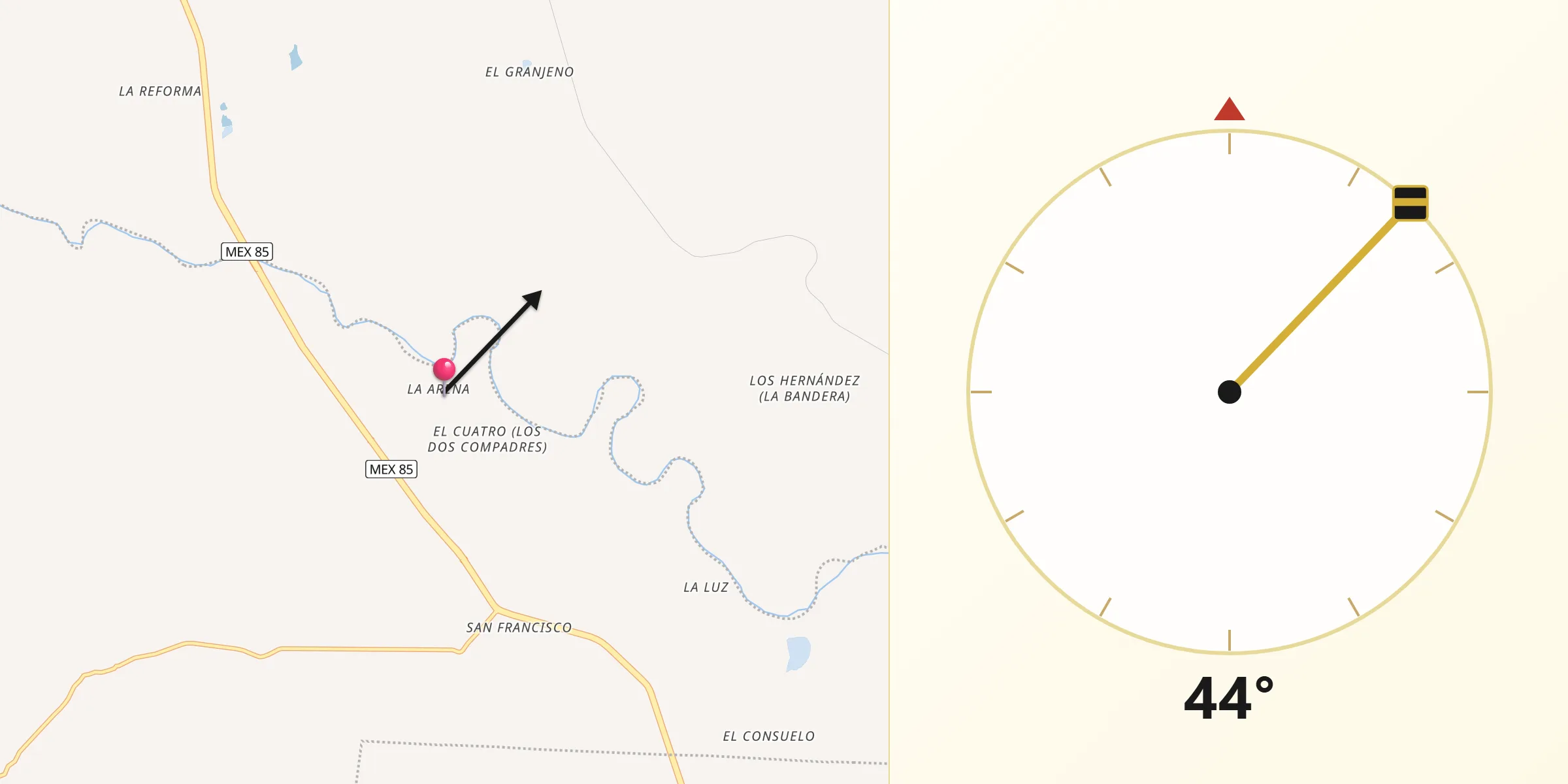 Dirección de la Qibla desde La Arena