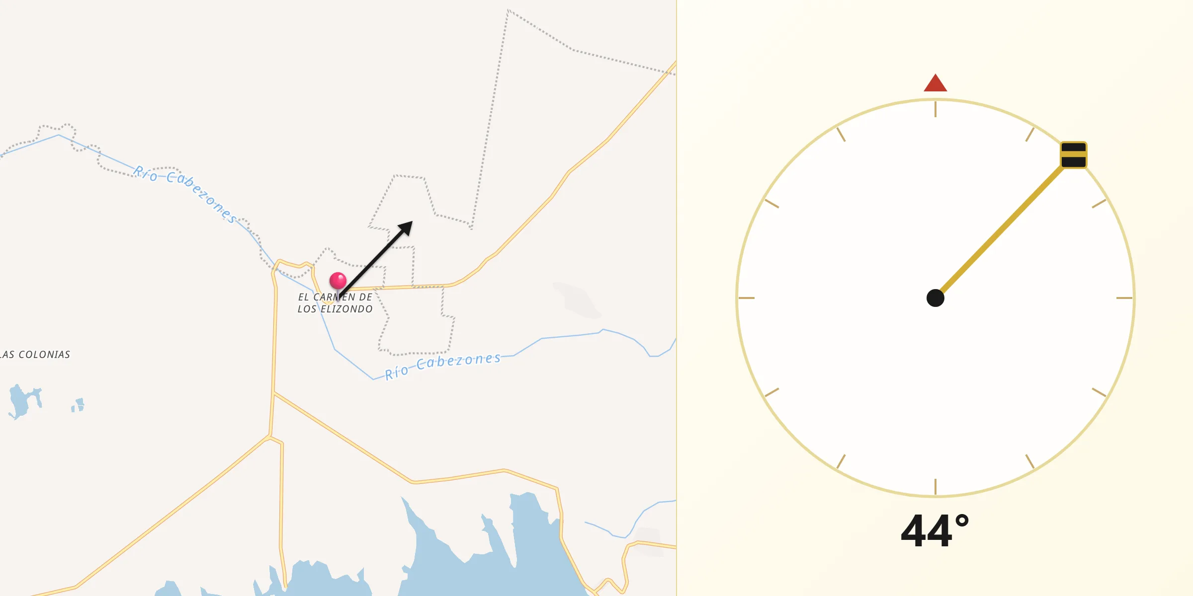 Dirección de la Qibla desde El Carmen de los Elizondo