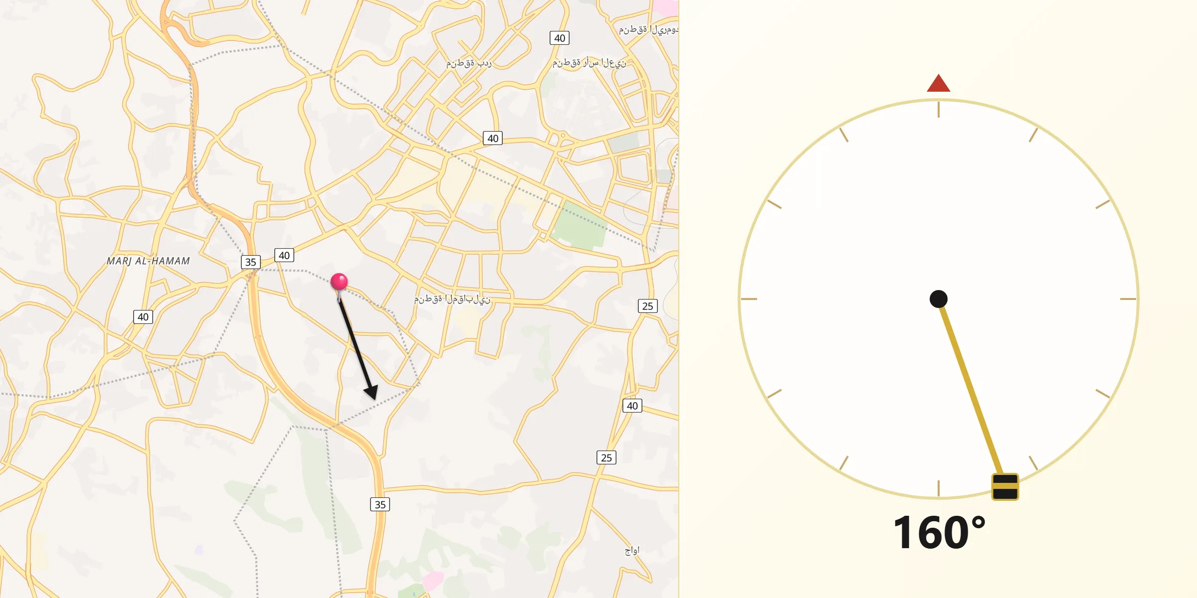 Qibla Richting vanaf Schalkwijk