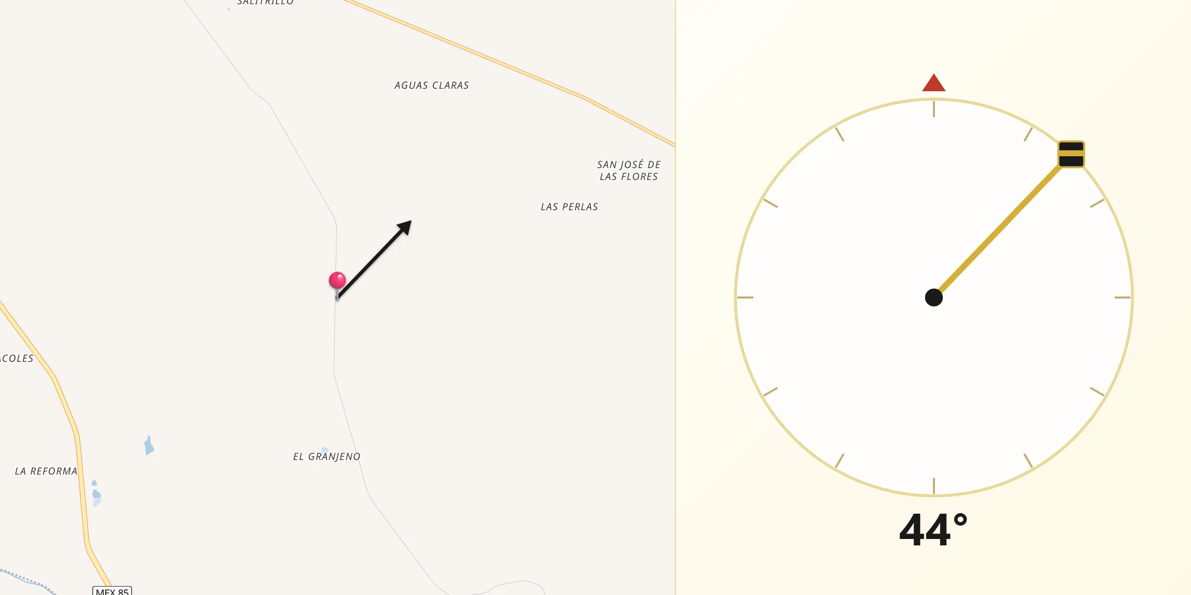Dirección de la Qibla desde Huertas Estación