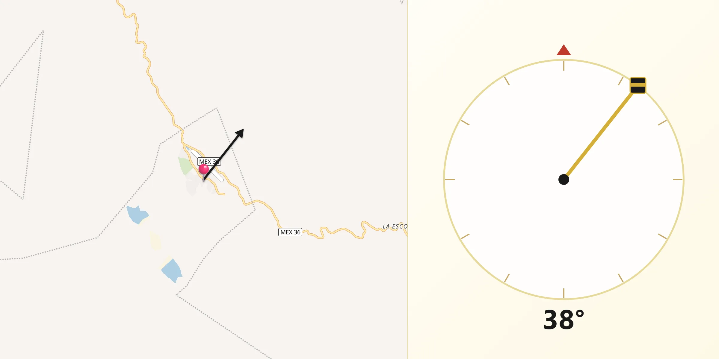 Dirección de la Qibla desde Ciénega de Nuestra Señora de Guadalupe