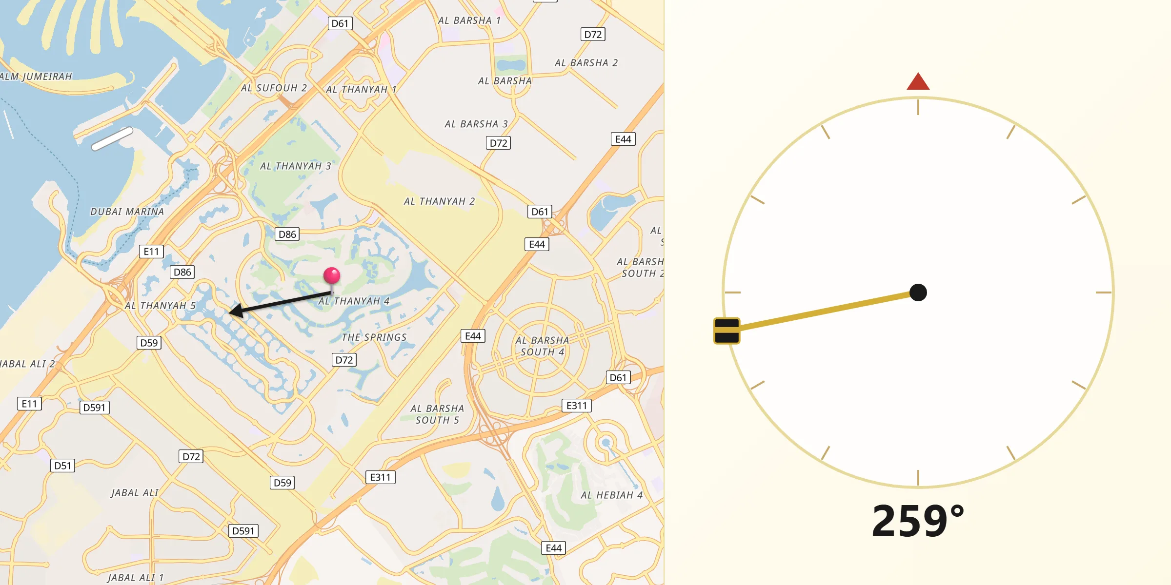 Qibla Direction from Dubai City